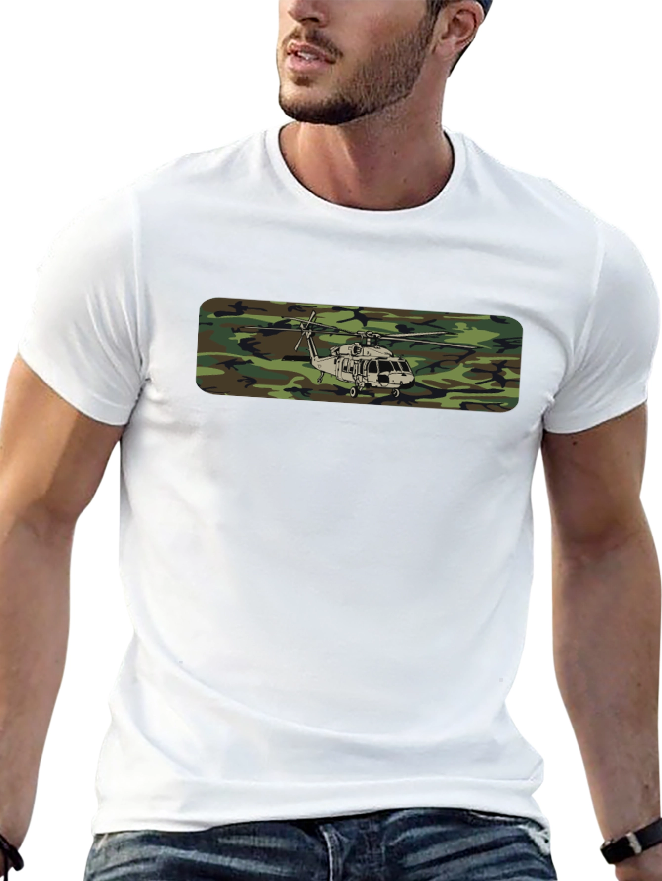 Camouflage Helicopter Graphic Tee - Military Style Shirt