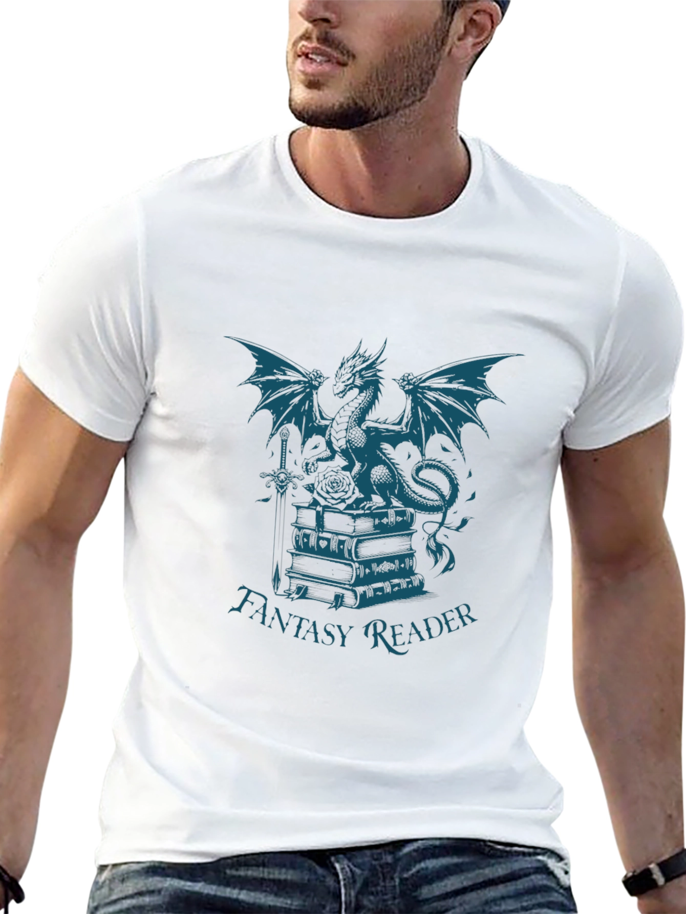 Fantasy Reader T-Shirt - Dragon & Books Design