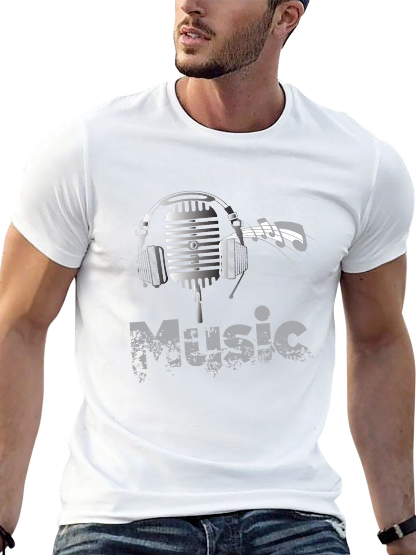 Music Lover Graphic Tee - Headphones Microphone Design