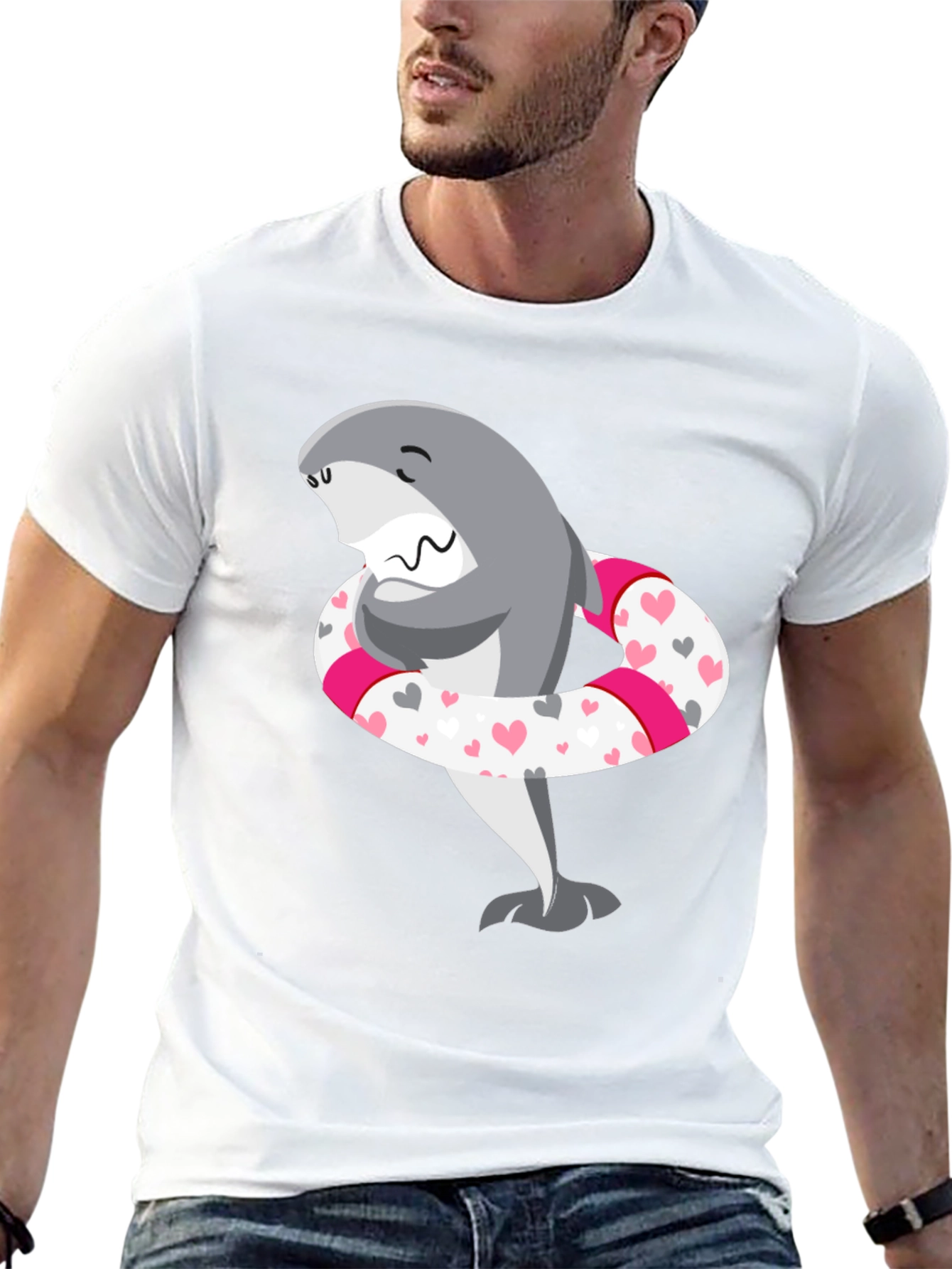 Shark in Heart Tube Mens Black T-Shirt