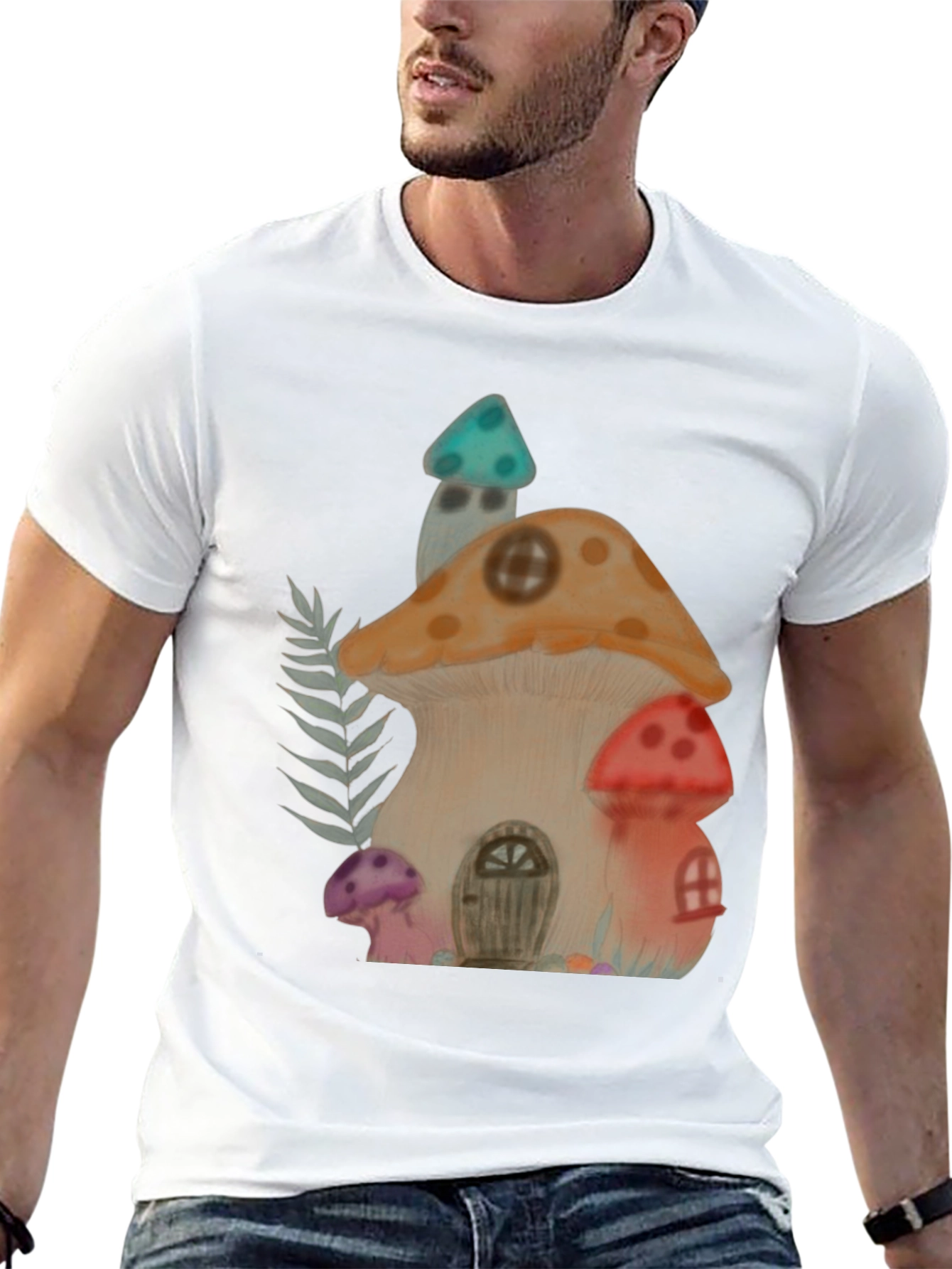 Whimsical Mushroom House Graphic Tee - Unique Design
