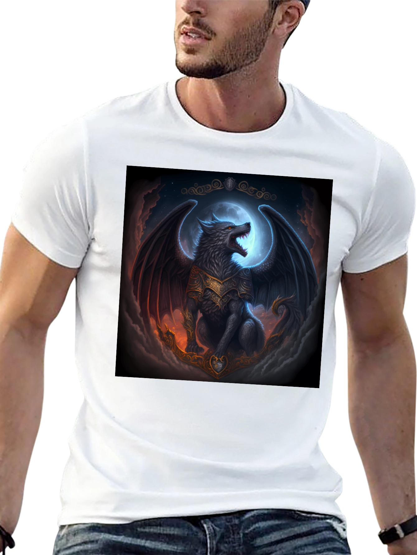 Winged Wolf Graphic T-Shirt - Fantasy Design