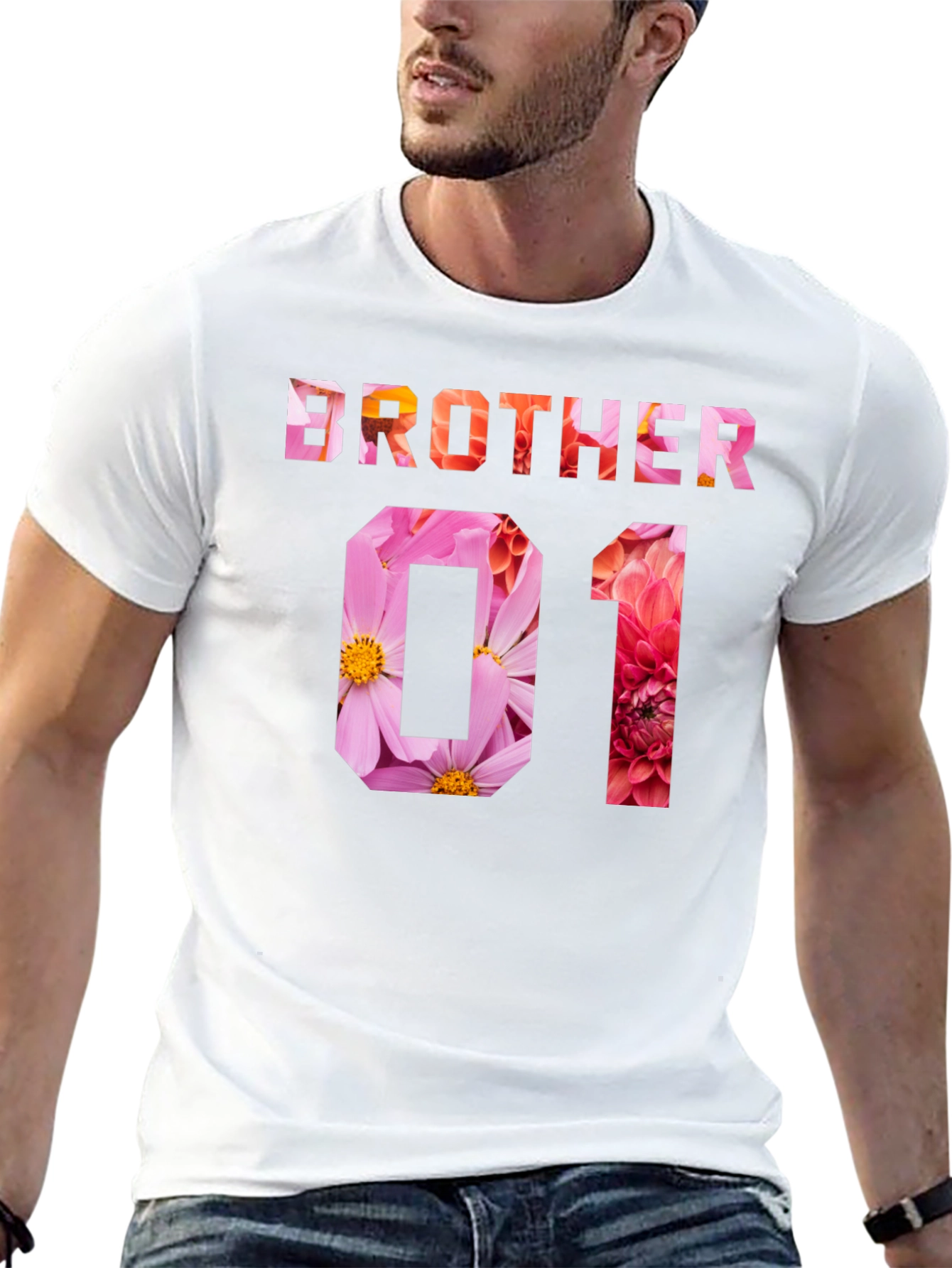 Brother 01 Floral Print Black T-Shirt