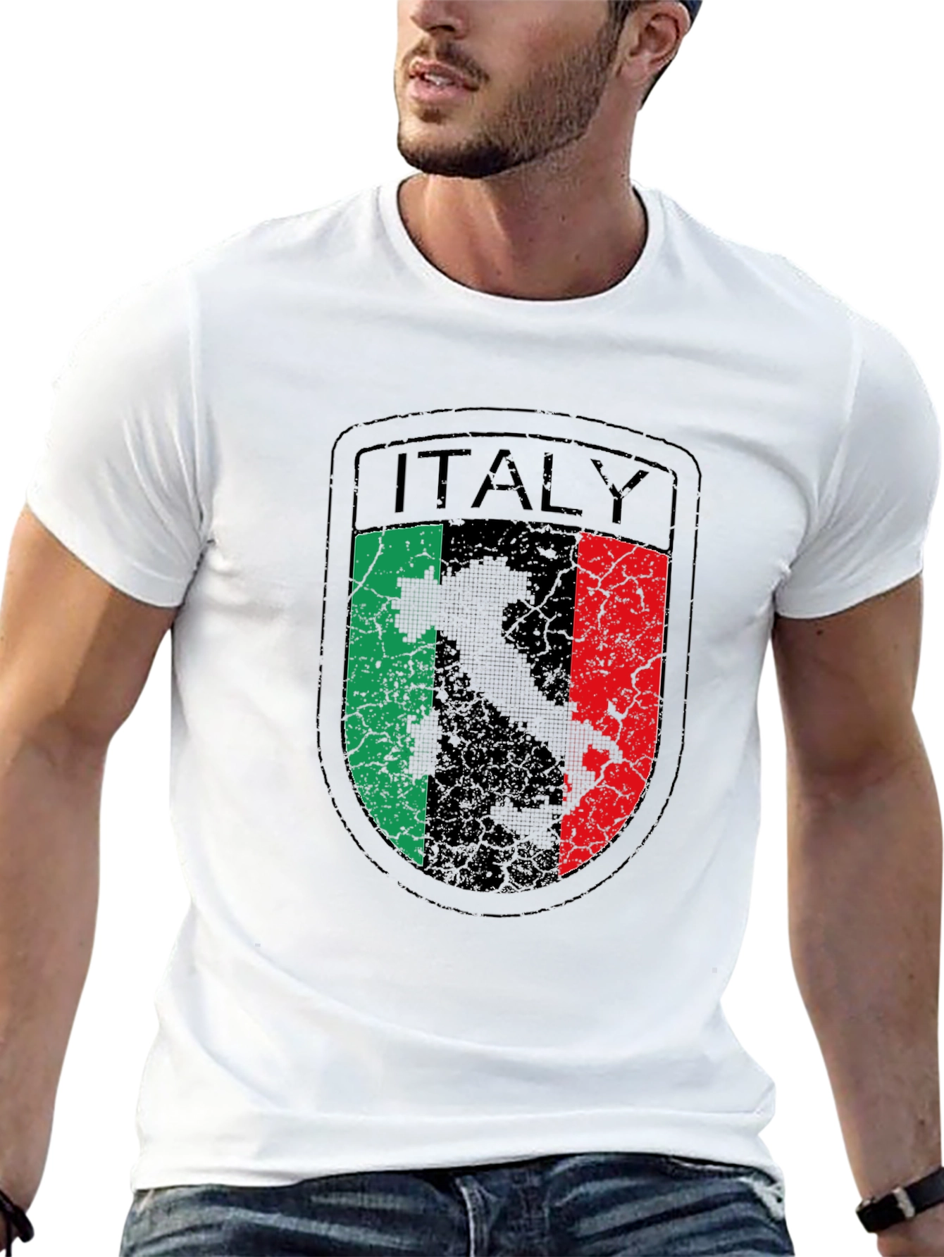 Italy Flag Graphic Tee - Distressed Shield Design