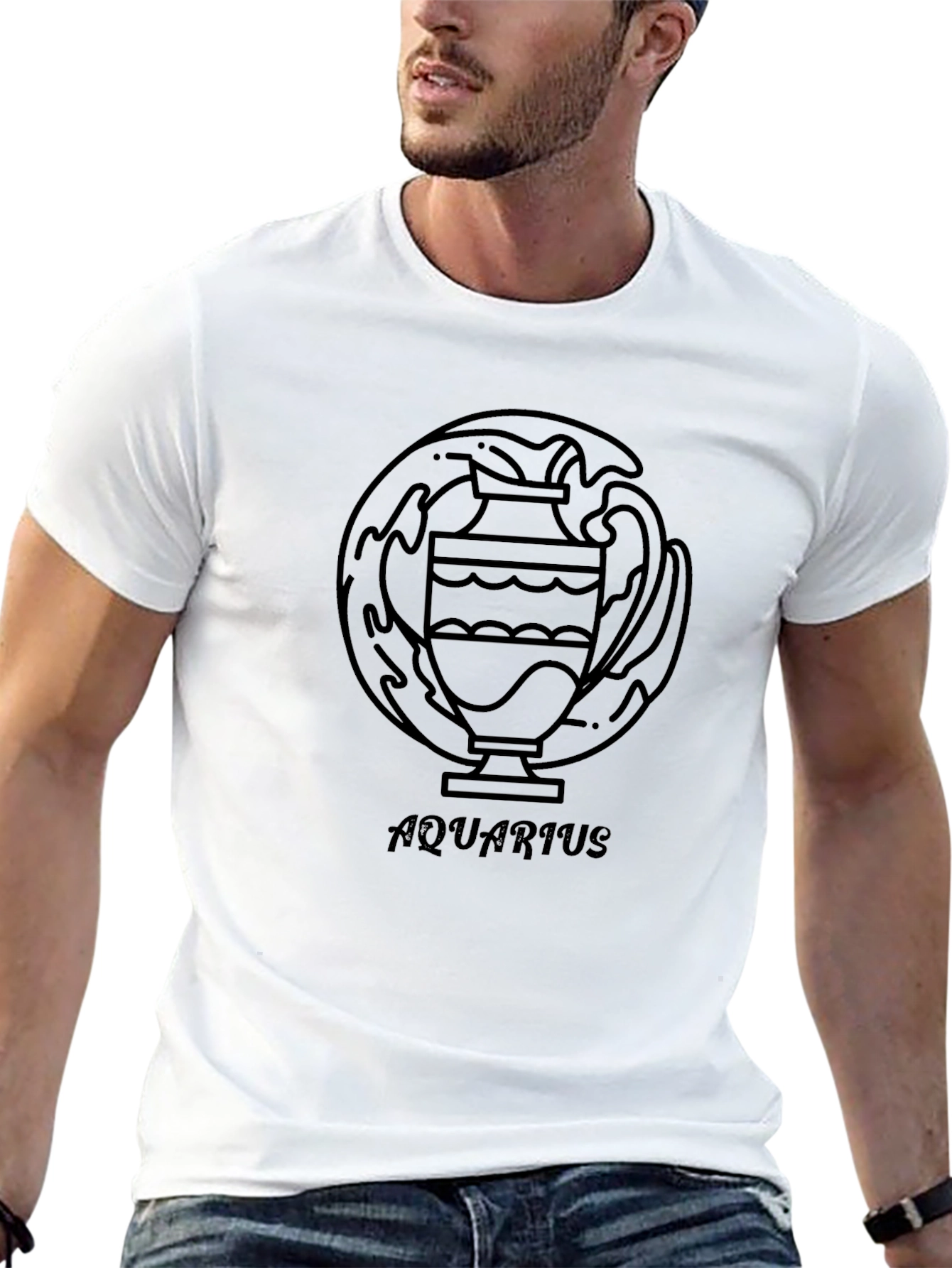 Aquarius Zodiac Black Graphic Tee for Men