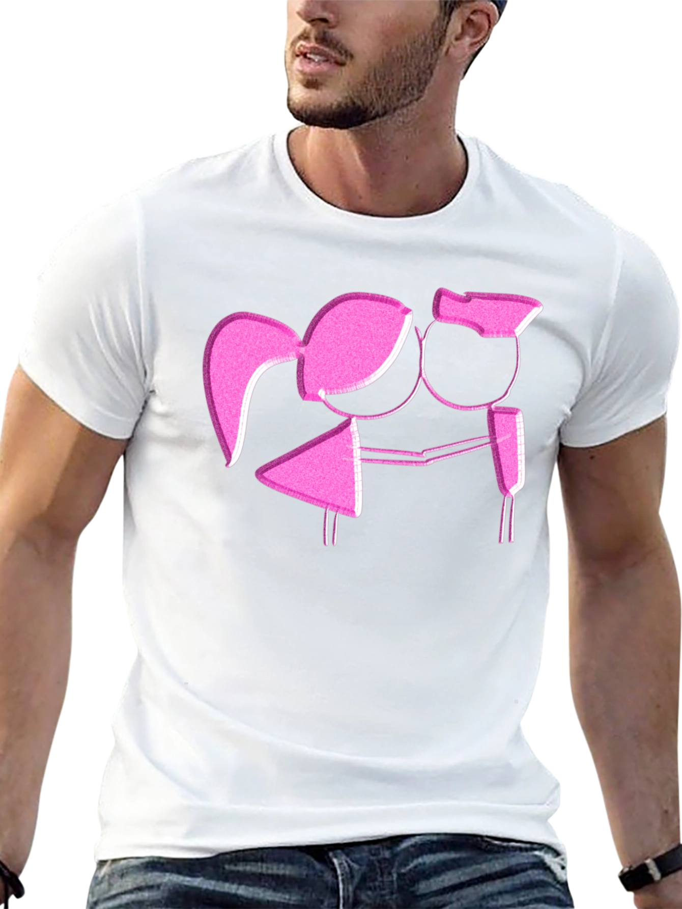 Romantic Stick Figure Couple Graphic T-Shirt
