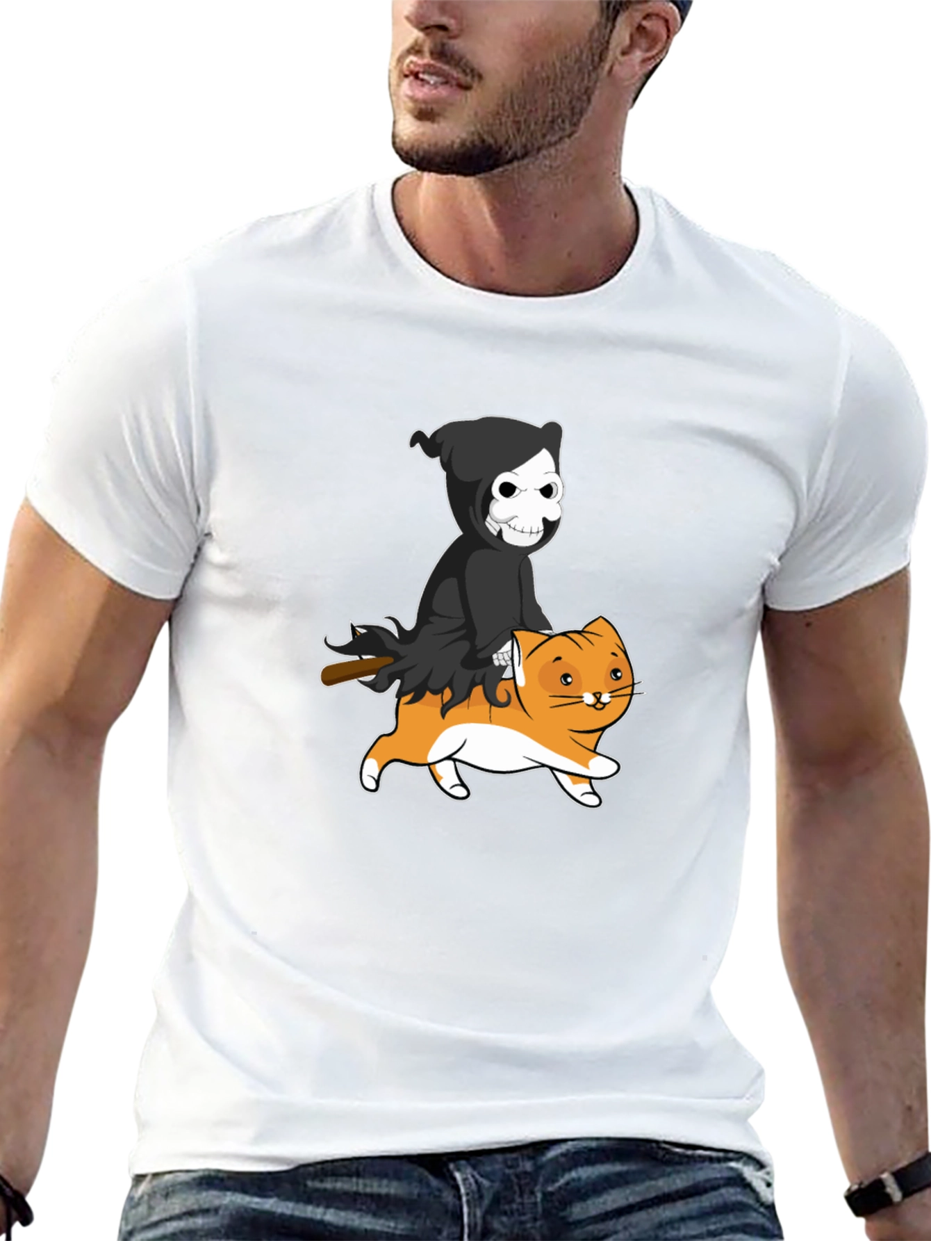 Grim Reaper Cat Rider Graphic Tee