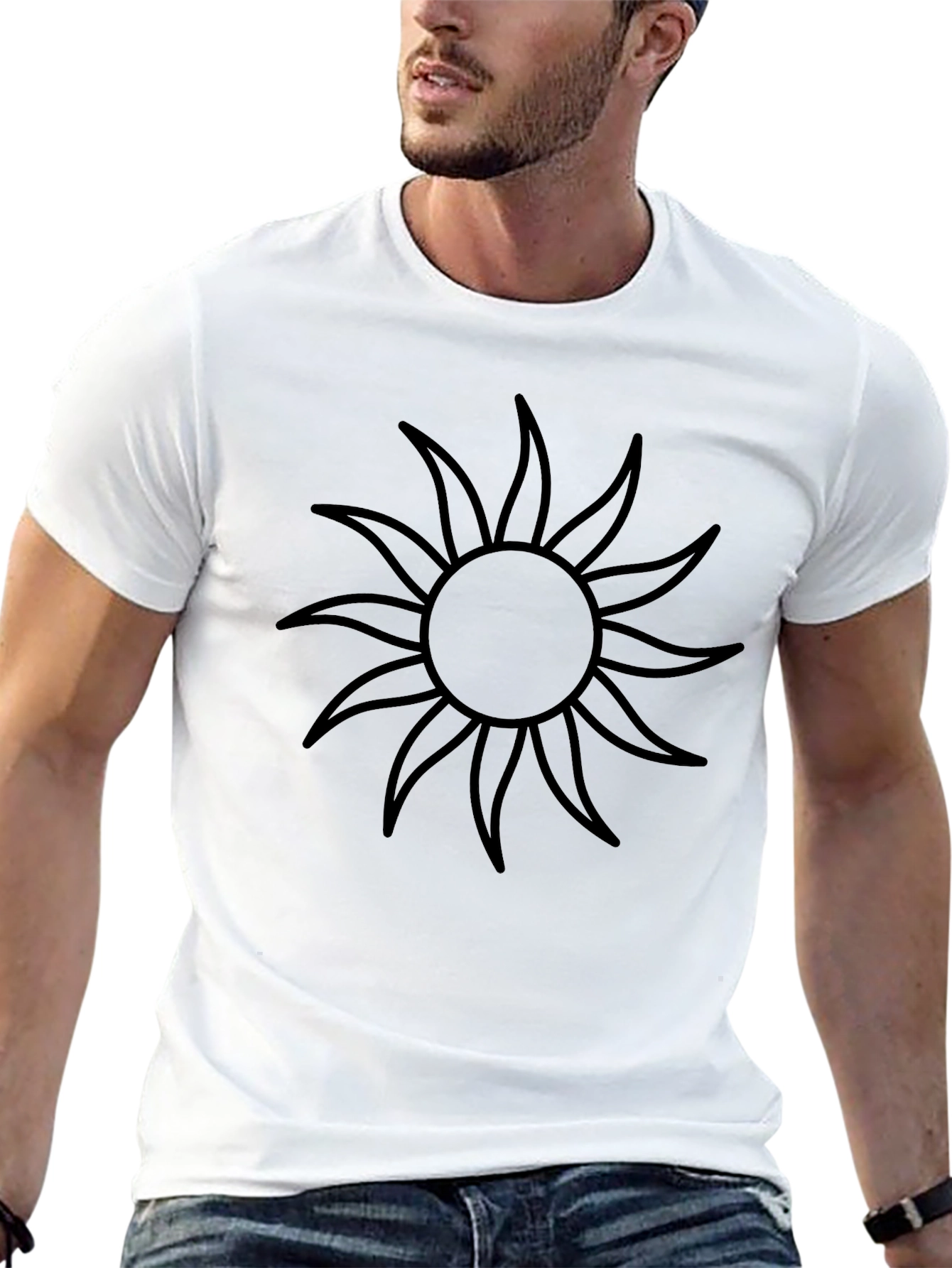 Mens Black Graphic Tee - Sunburst Design