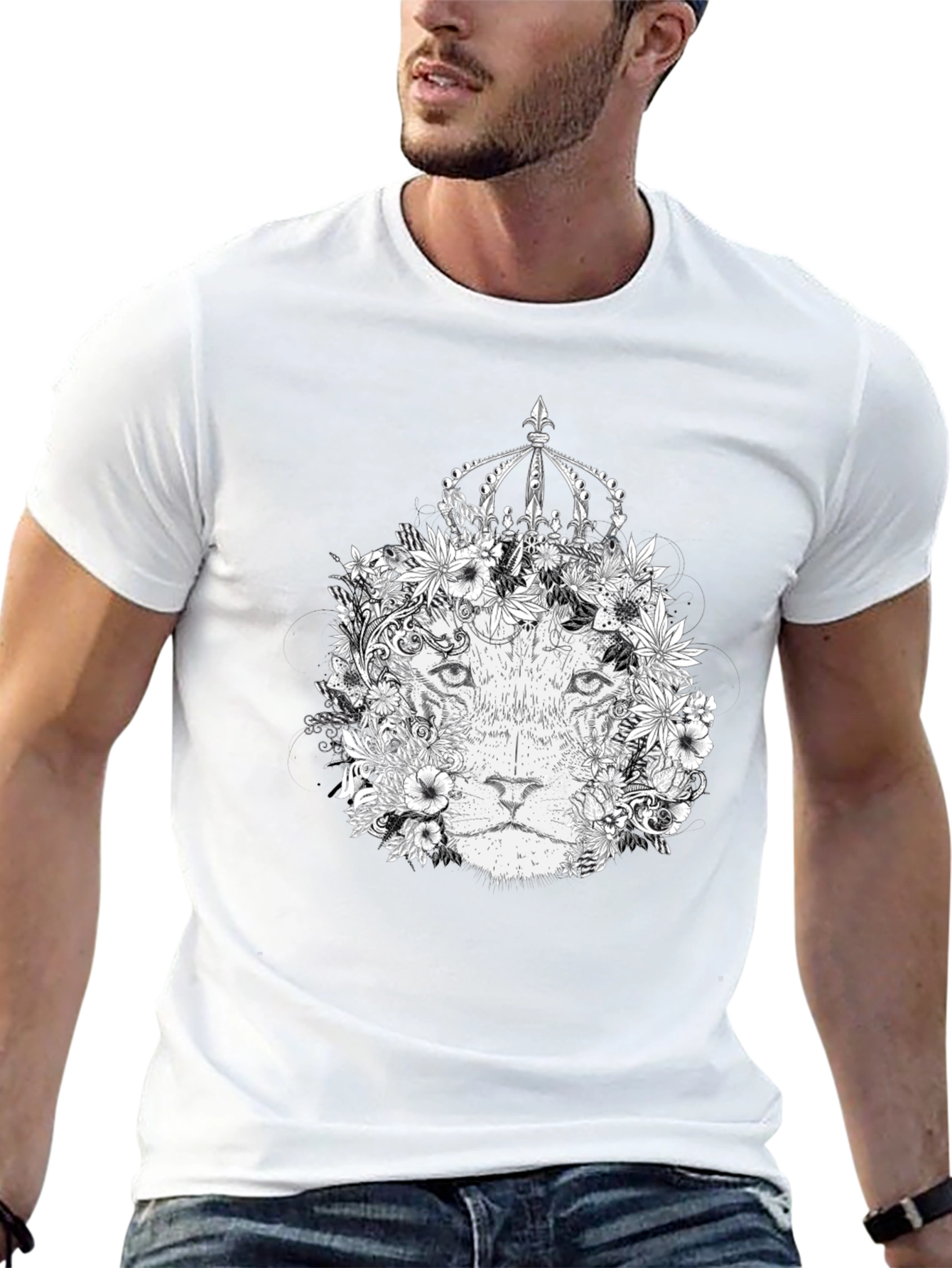 Floral Lion King Graphic Tee - Black
