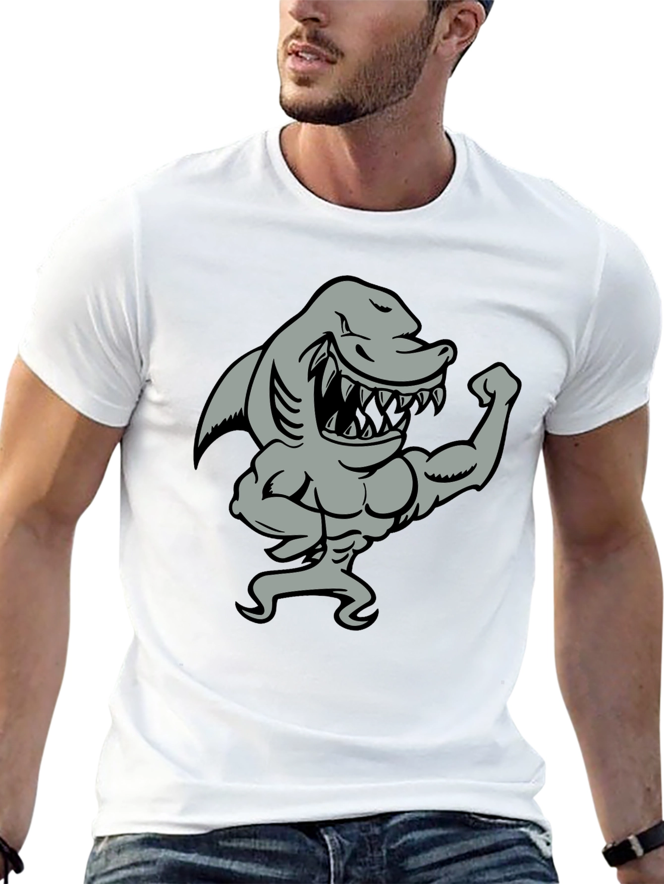 Shark Bodybuilder Graphic Tee - Black