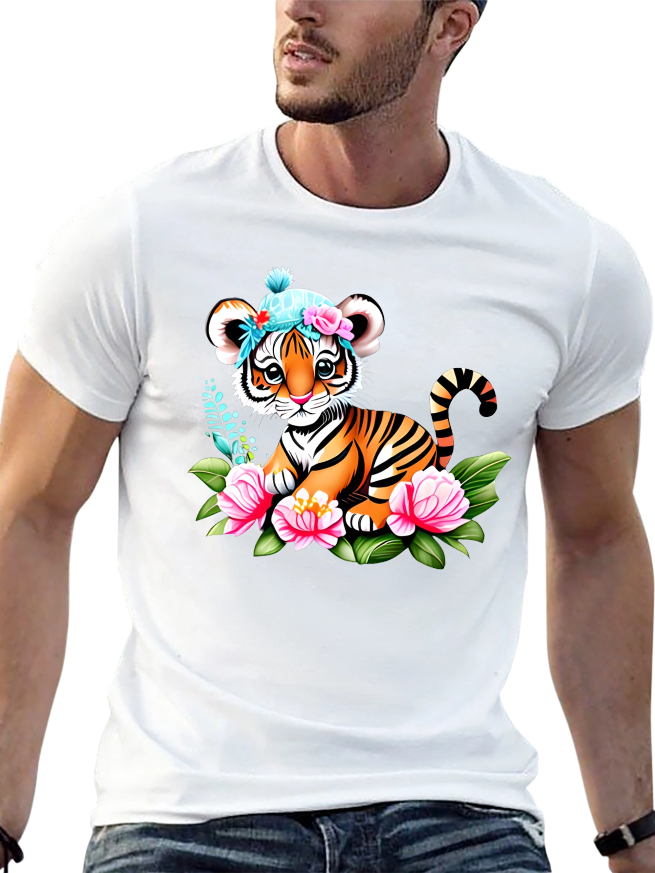 Cute Tiger Cub Floral T-Shirt