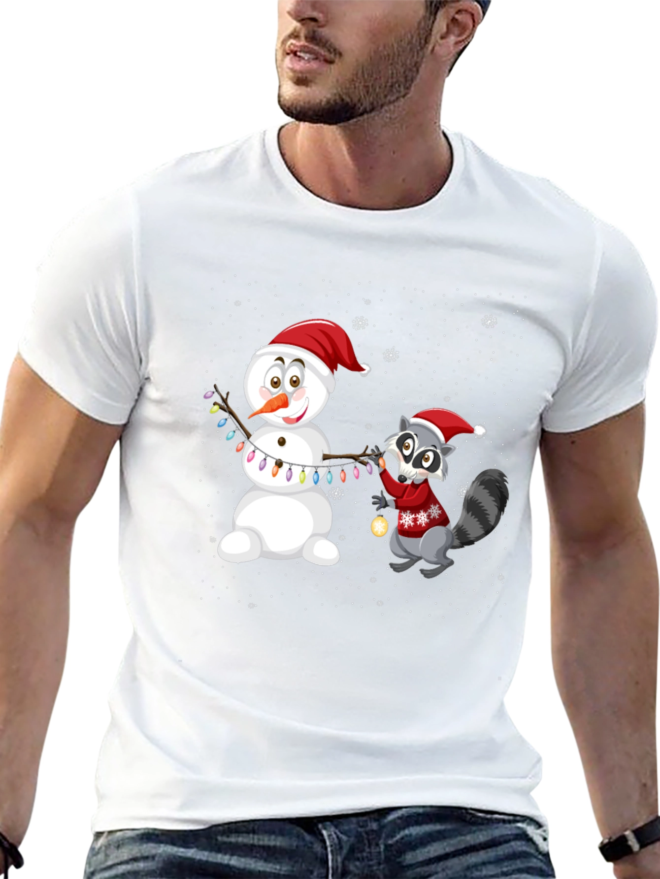 Holiday Snowman & Raccoon Graphic Tee