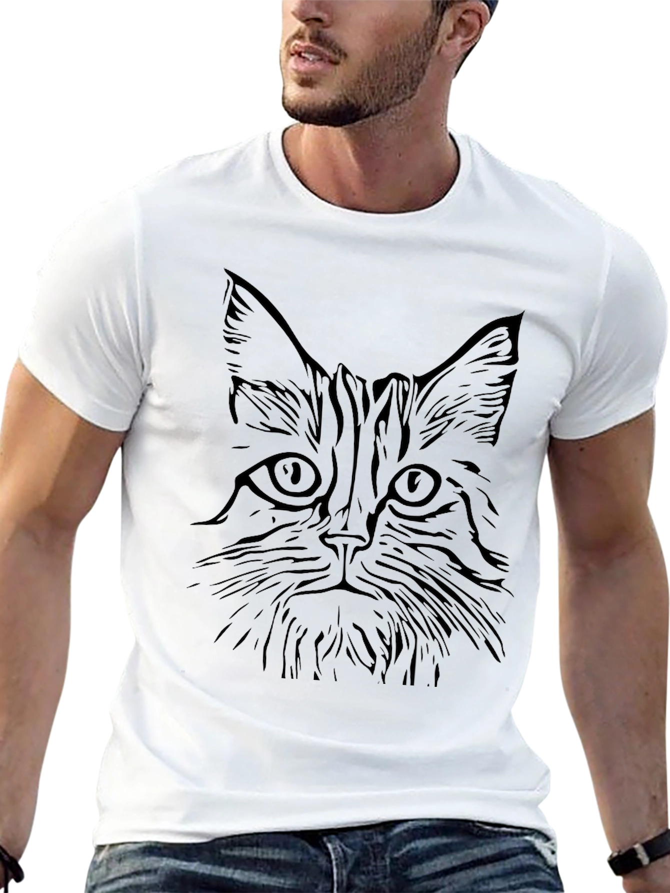 Black Cat Face Graphic T-Shirt