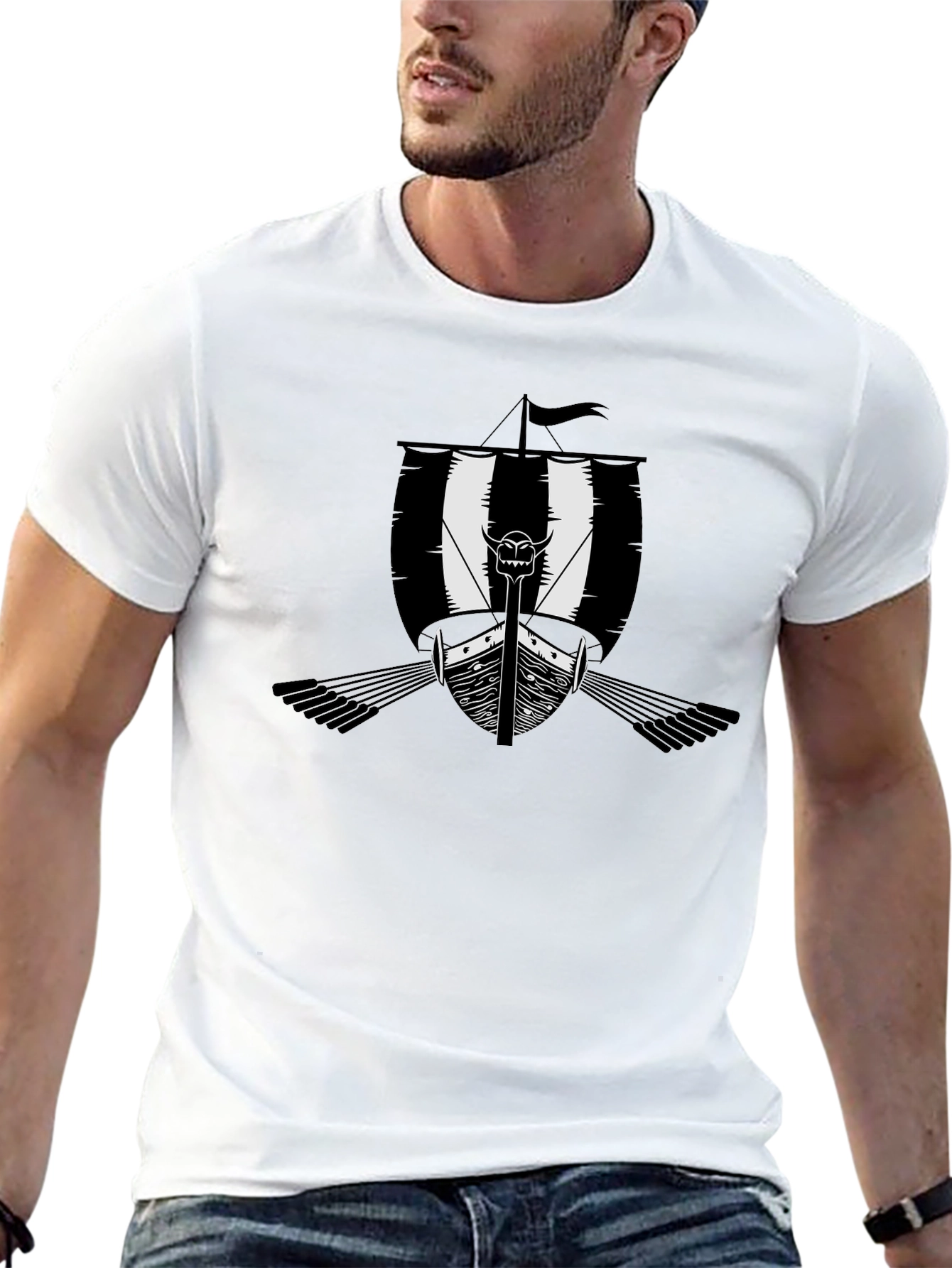 Black Viking Ship Graphic Tee - Mens