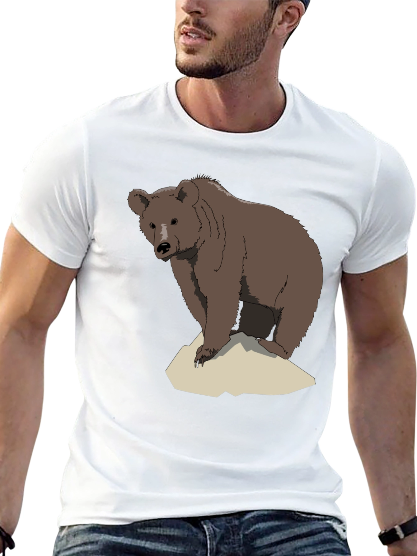 Bear Graphic T-Shirt - Mens Black Crew Neck Tee