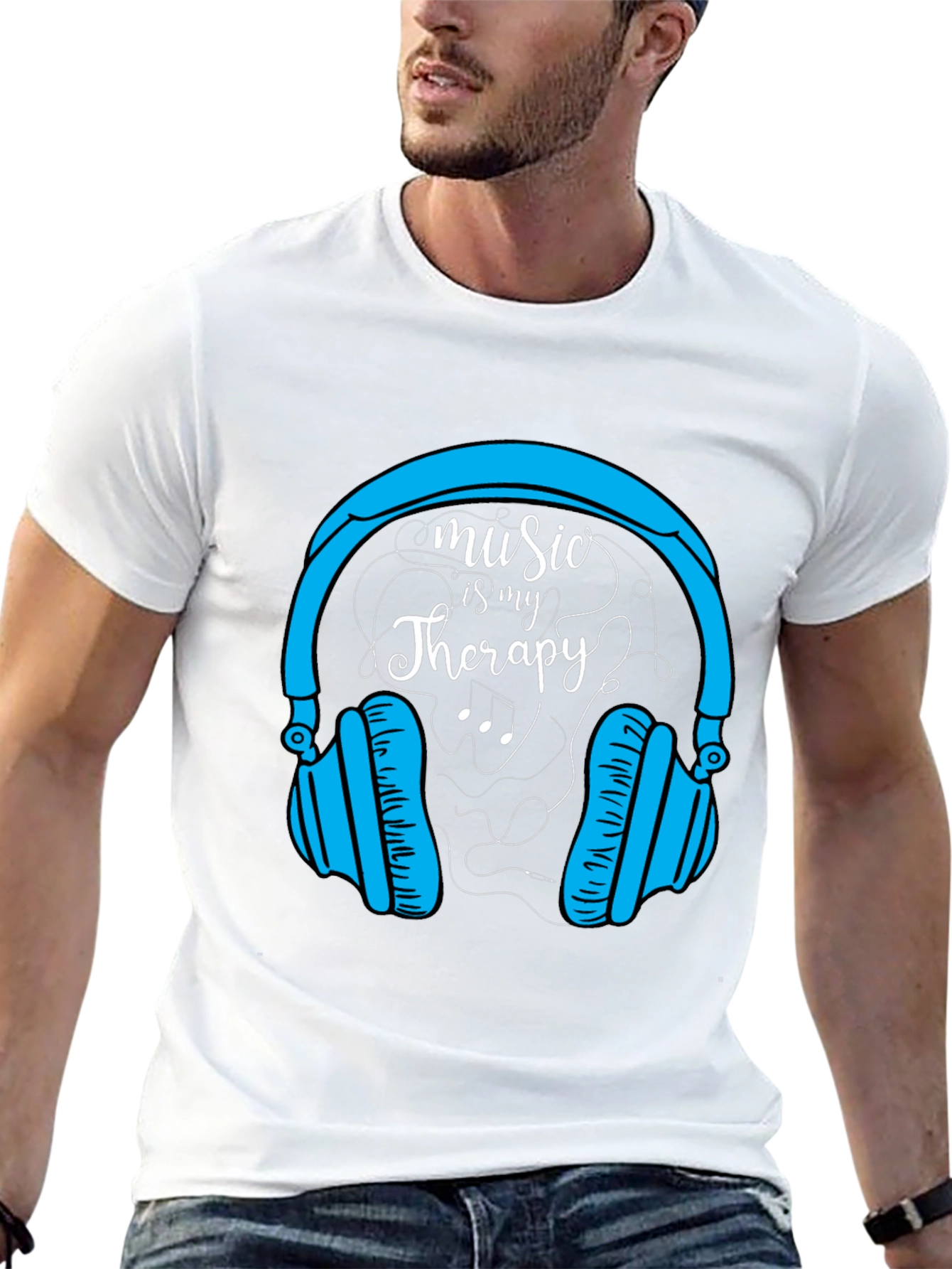 Music Therapy Tee - Headphones Graphic Black T-Shirt