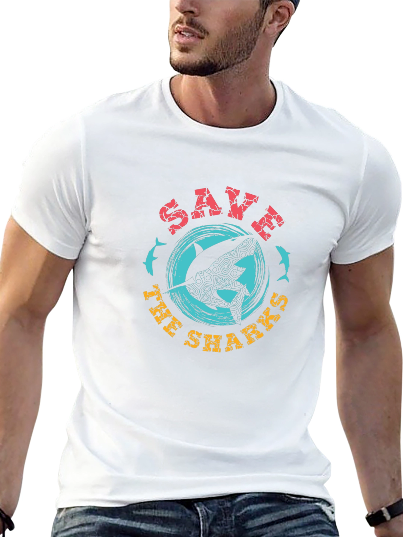 Save the Sharks Graphic Tee - Black Crew Neck