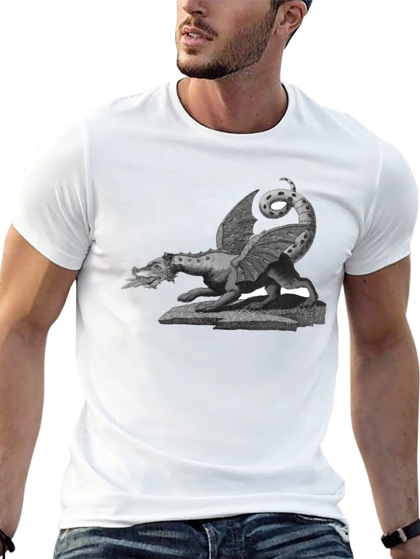 Dragon Graphic Print Crew Neck Tee - Black