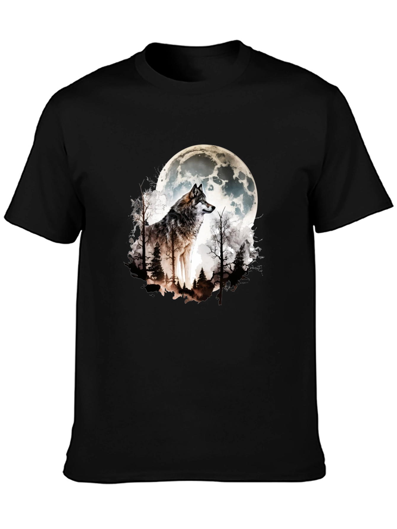 Wolf Moon Graphic Tee - Black Cotton Blend T-Shirt