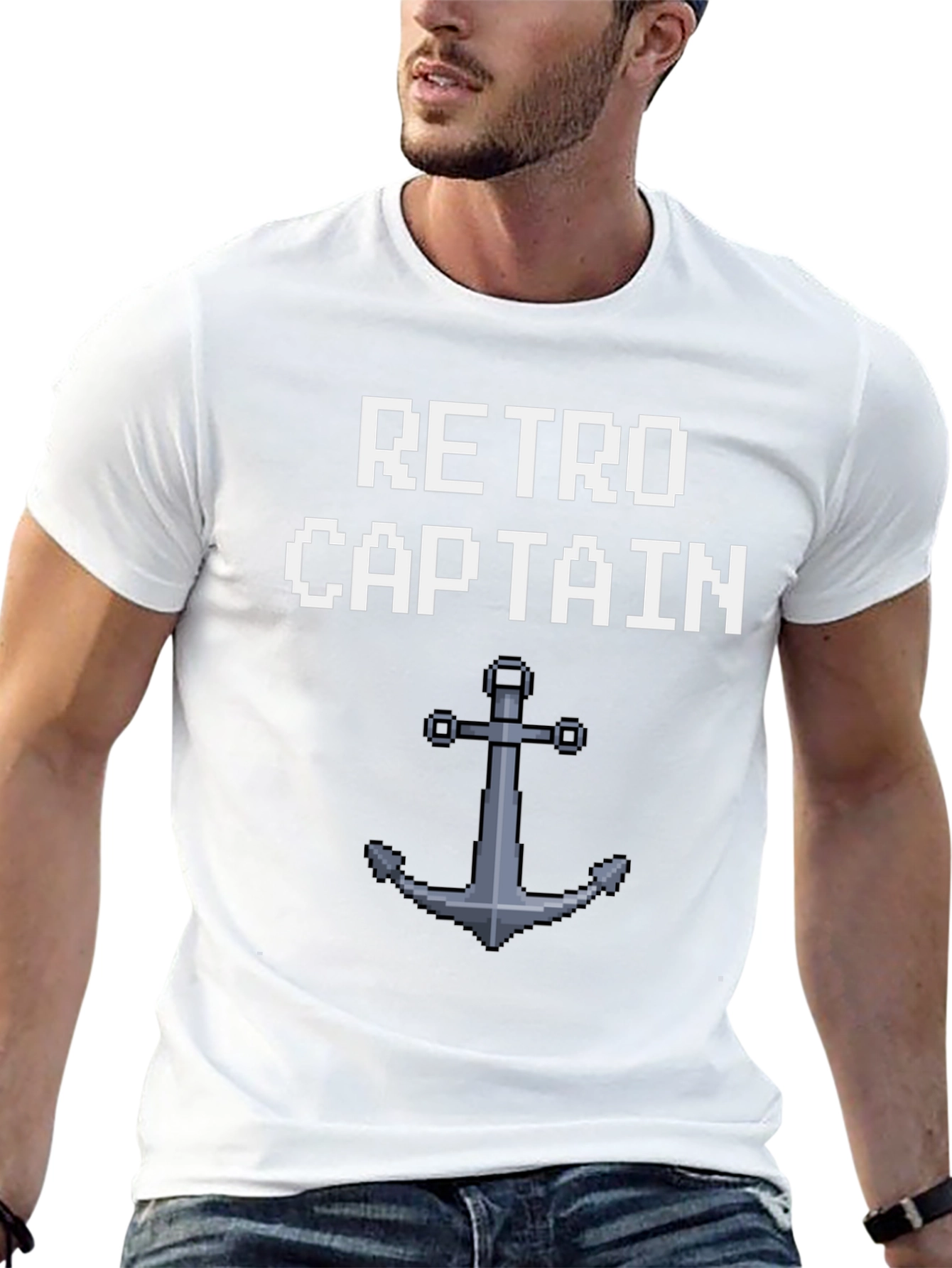 Retro Captain Pixel Art Anchor Graphic Tee