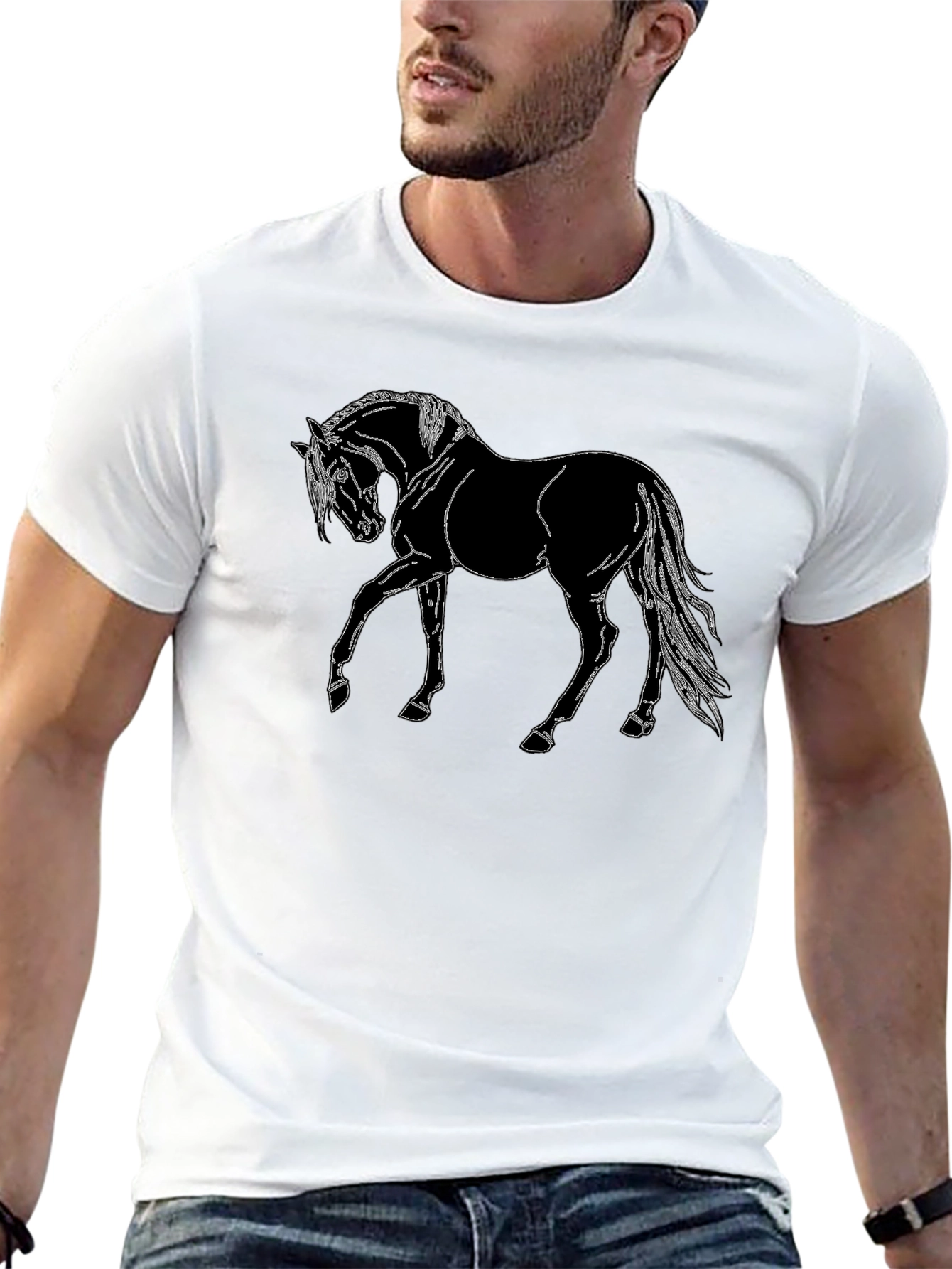 Mens Black Horse Graphic T-Shirt