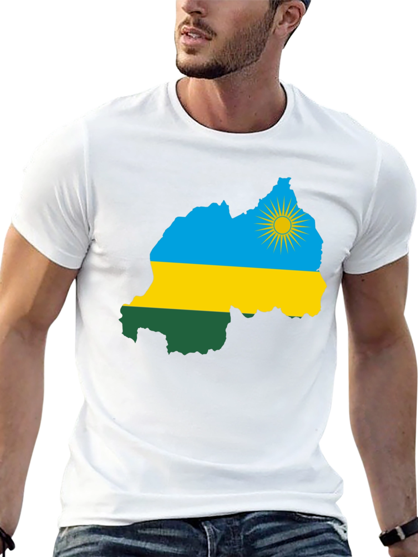 Rwanda Flag Map Black T-Shirt