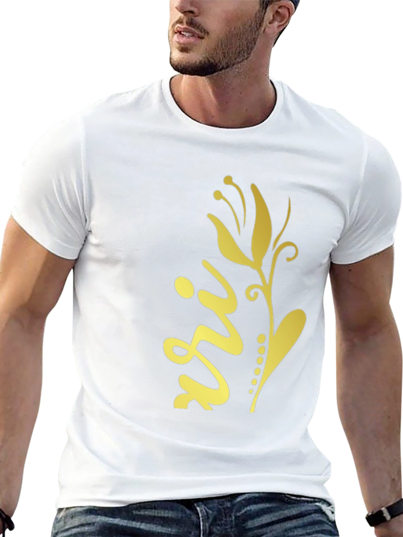 Stylish Black Tee with Gold Floral Design
