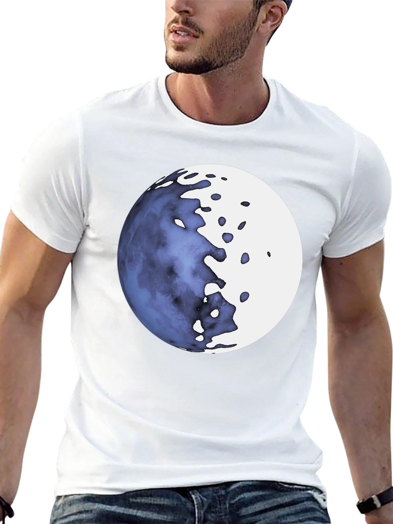 Abstract Moon Graphic Black T-Shirt
