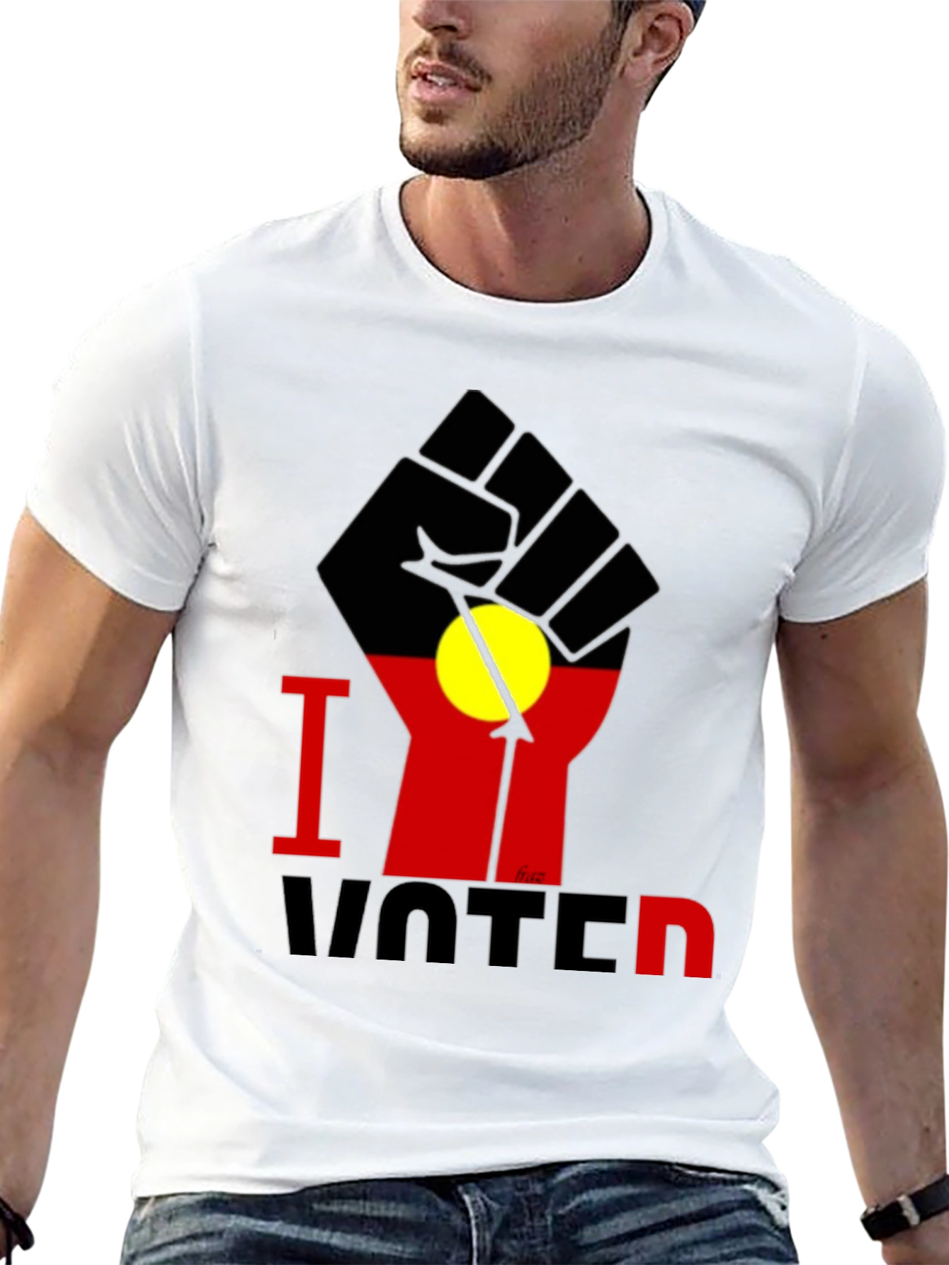 I Voted T-Shirt - Aboriginal Flag Fist Design