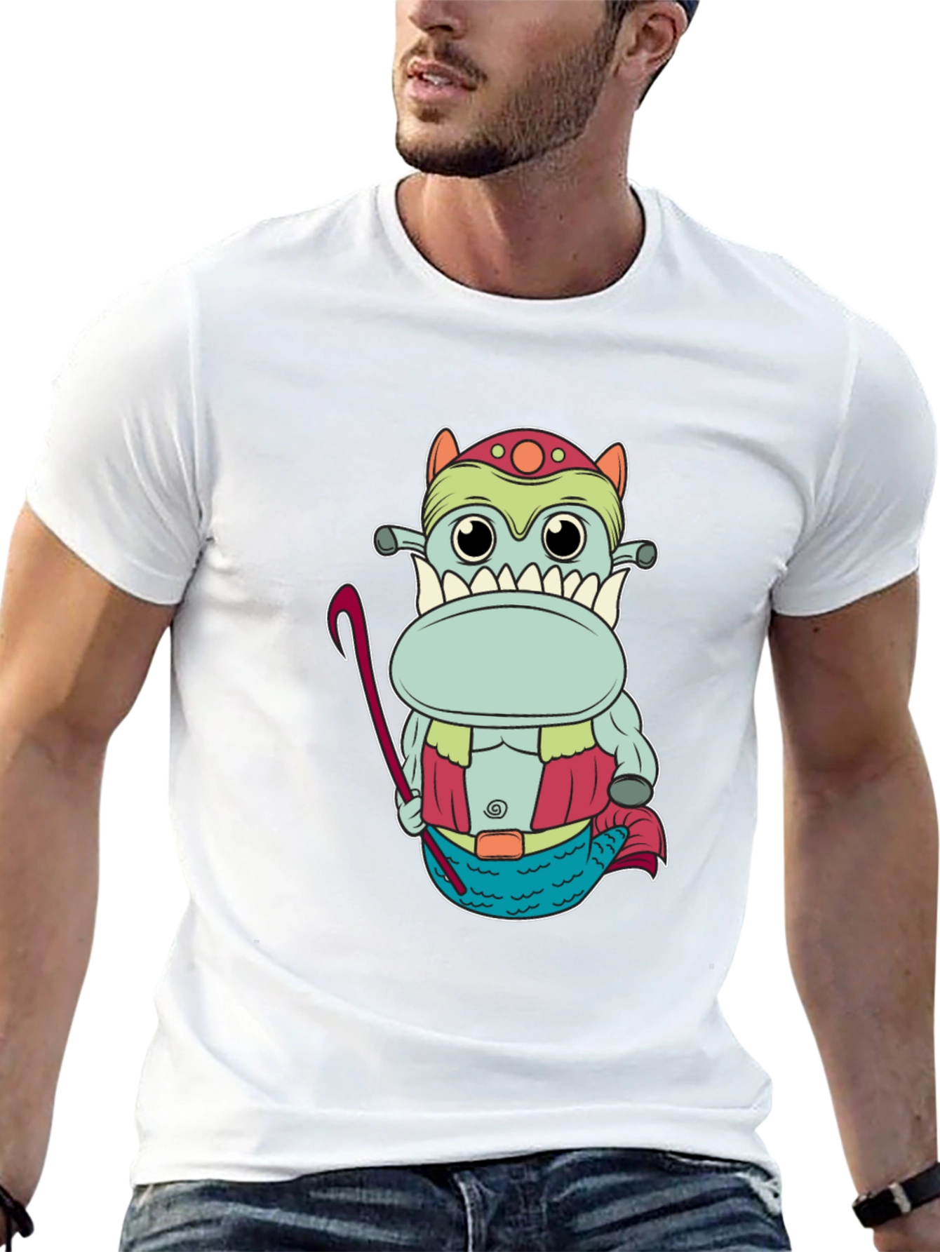 Funny Cartoon Creature Graphic Tee - Black