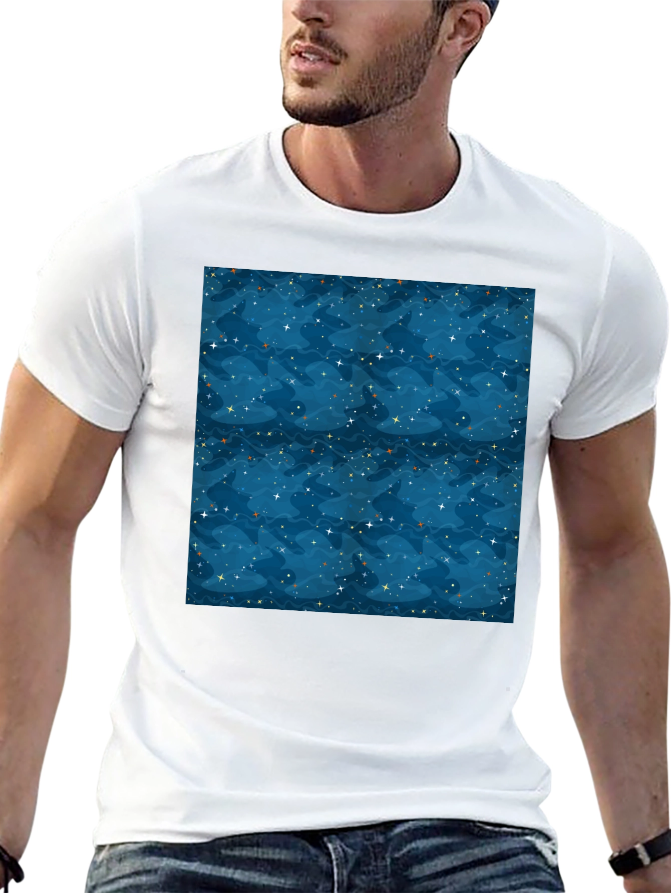 Starry Night Pattern Black T-Shirt
