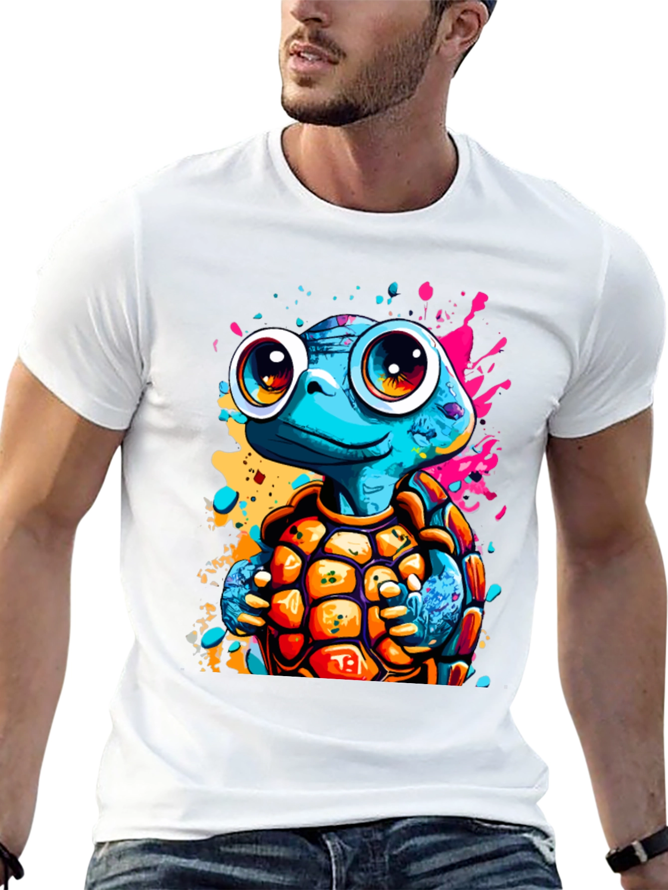 Cartoon Turtle Graphic Tee - Fun Black T-Shirt