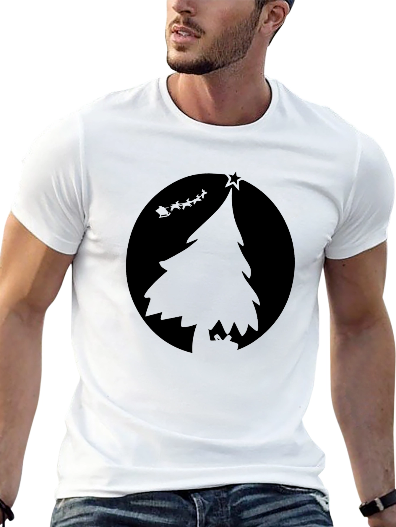Festive Christmas Tree Graphic Tee - Black
