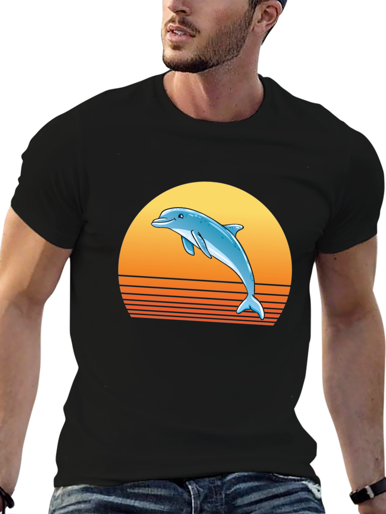 Retro Dolphin Sunset Graphic Tee