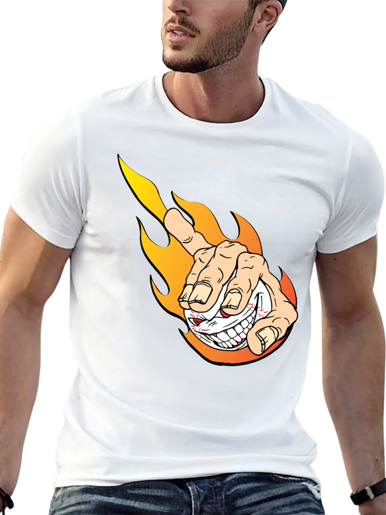 Fiery Finger Point Graphic Tee - Bold Black T-Shirt