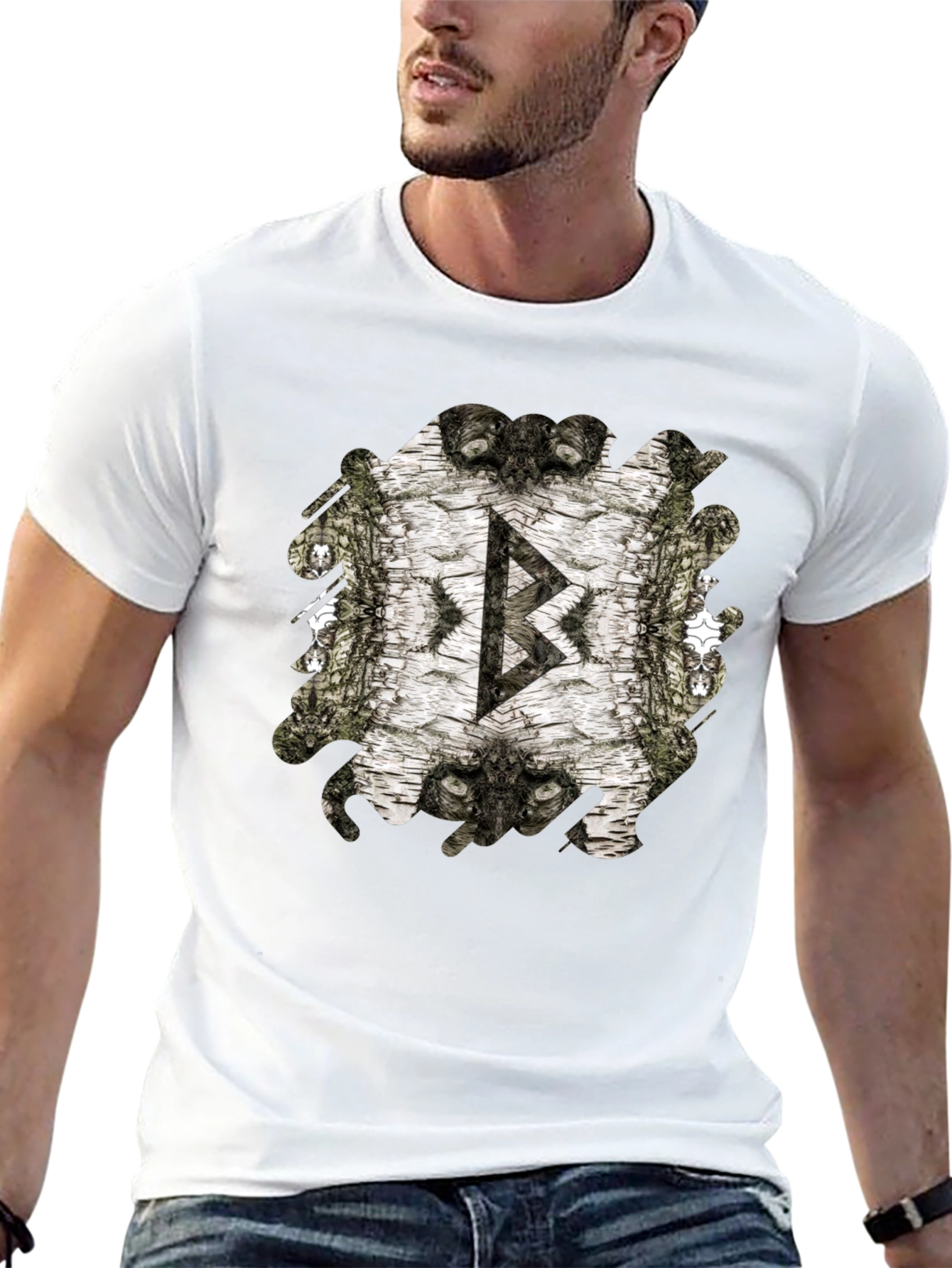 Viking Rune Birch Bark Mens Black T-Shirt