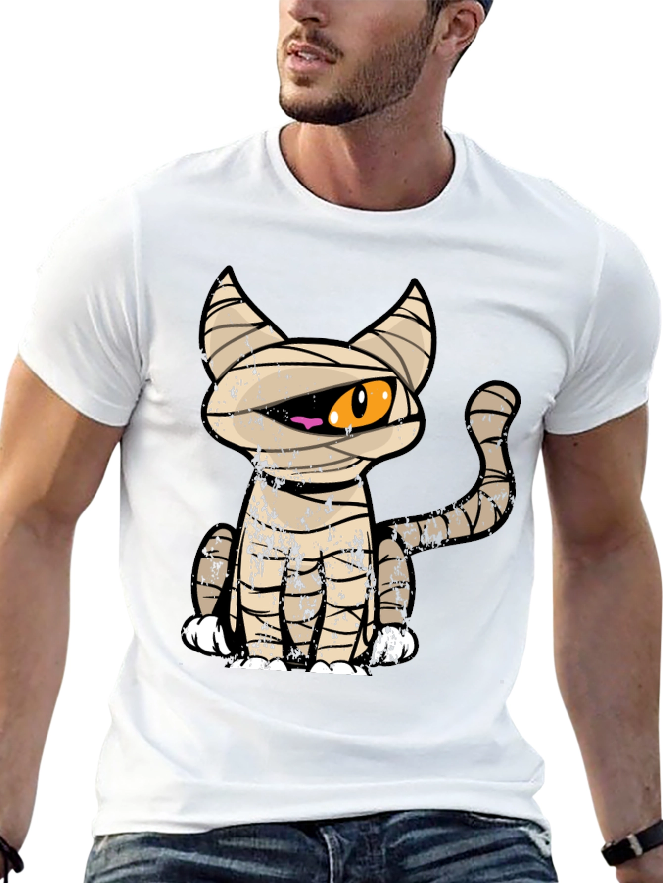 Mummy Cat Graphic Tee - Halloween T-Shirt