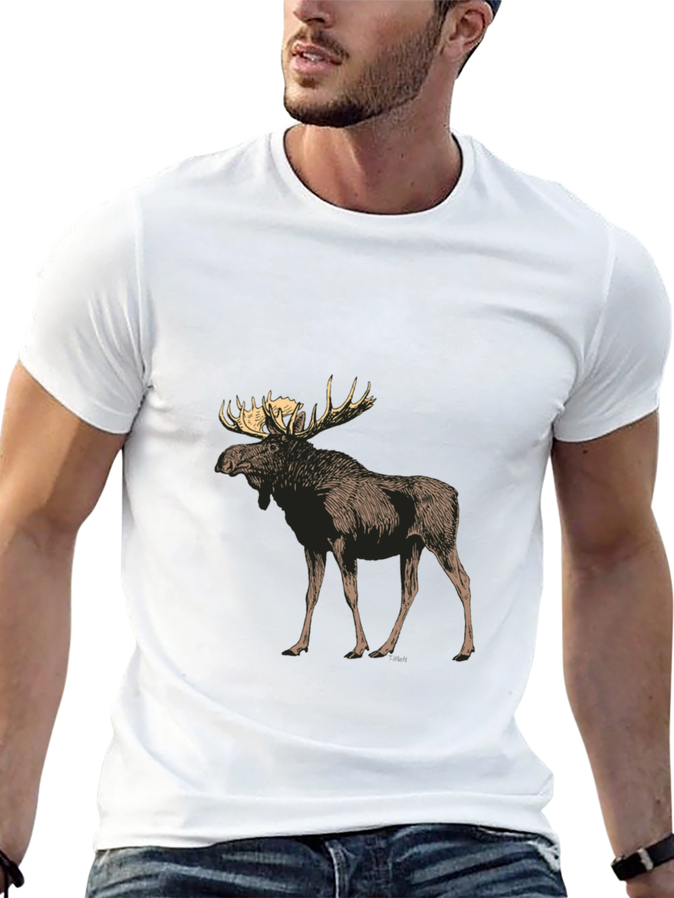 Moose Graphic Tee - Black Crew Neck Casual T-Shirt