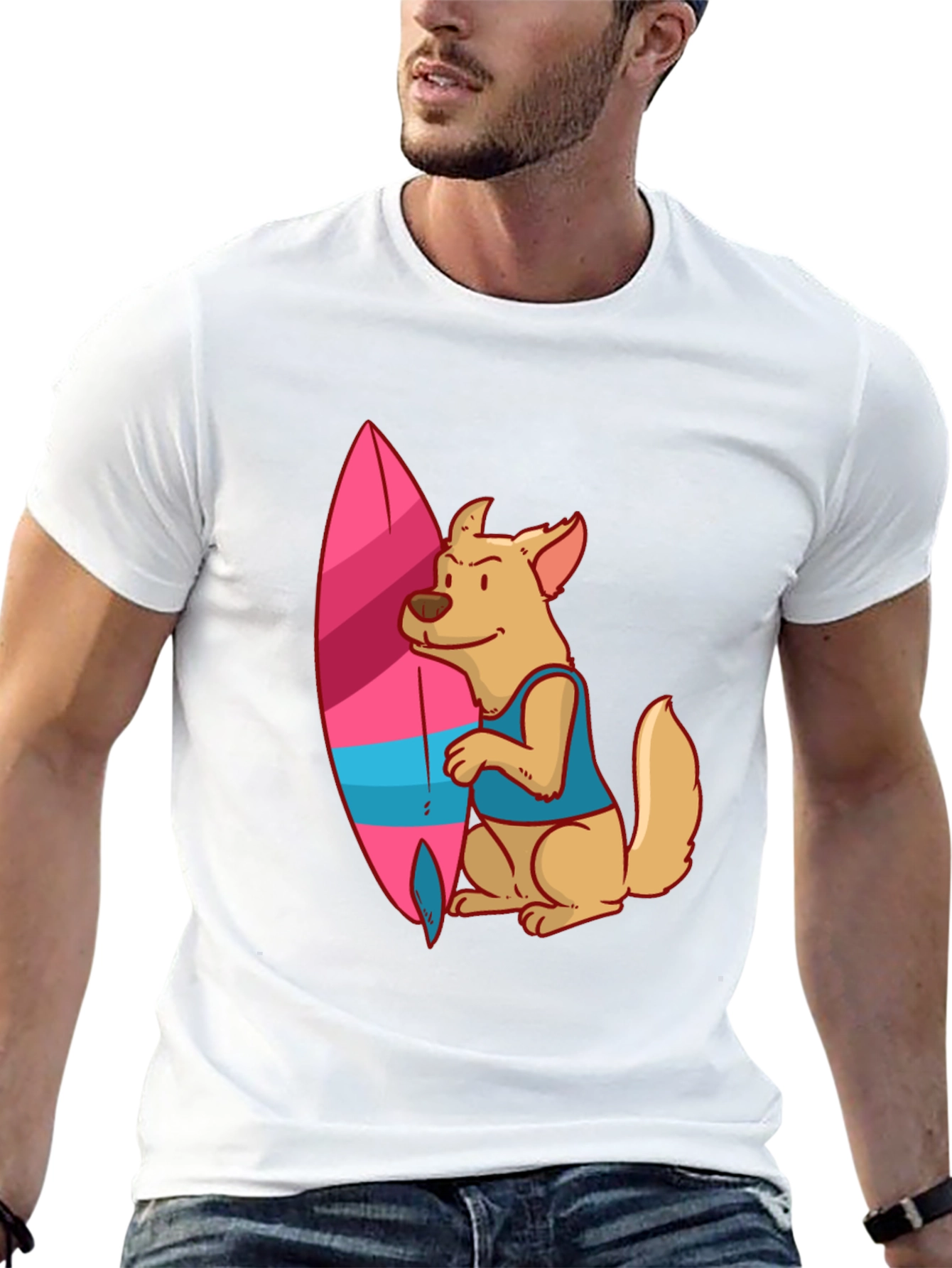 Dog Surfer Graphic Tee - Casual Black T-Shirt