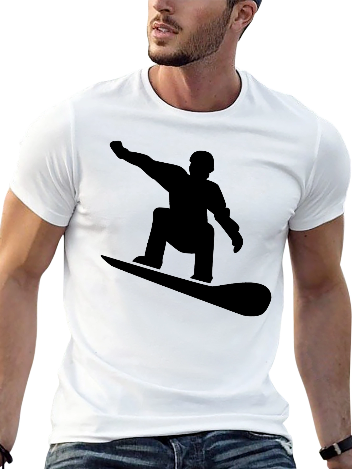 Snowboarder Silhouette Graphic Tee - Black Cotton