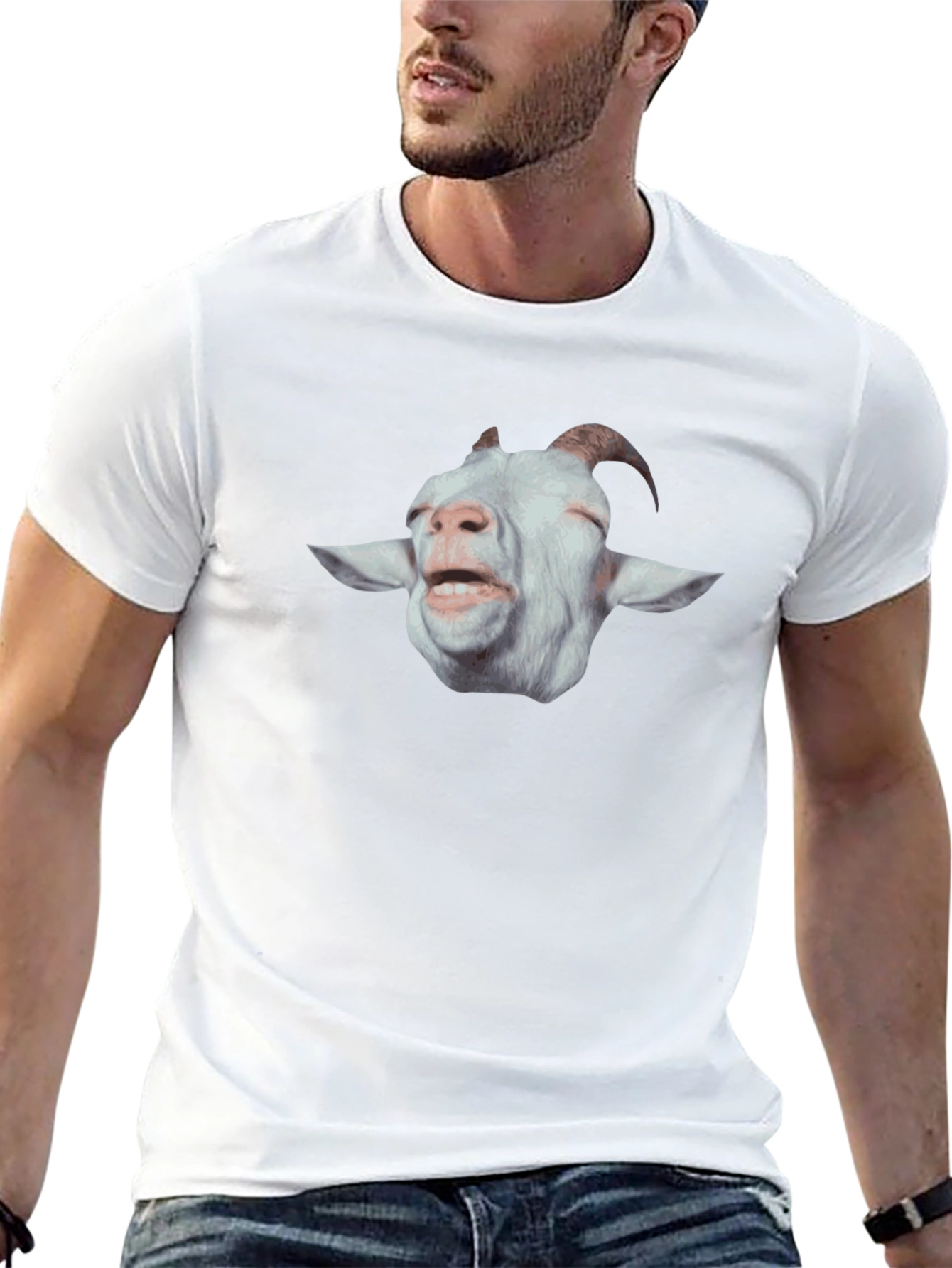 Goat Face Graphic Print Tee - Black