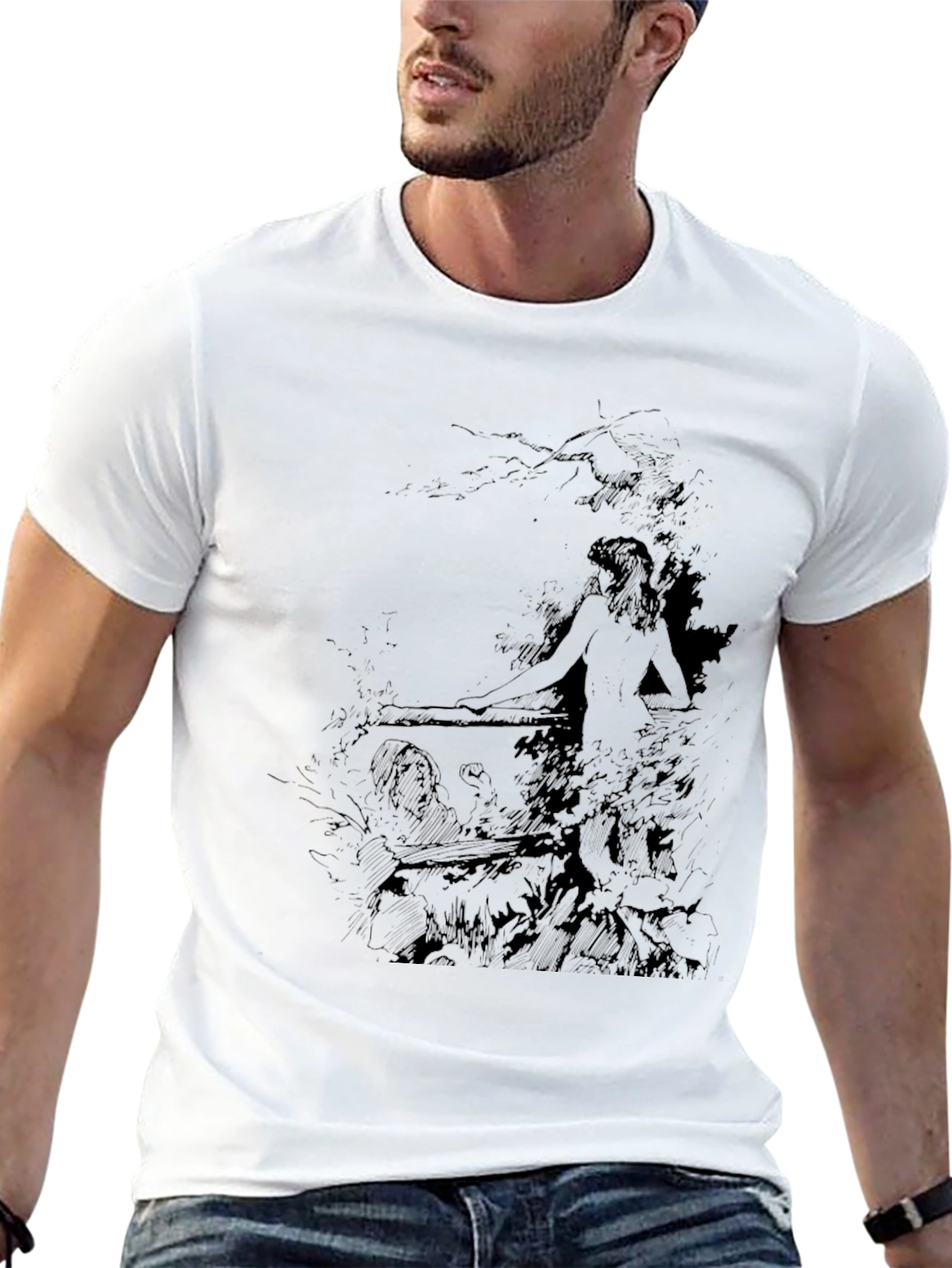 Mens Black Graphic Print Tee