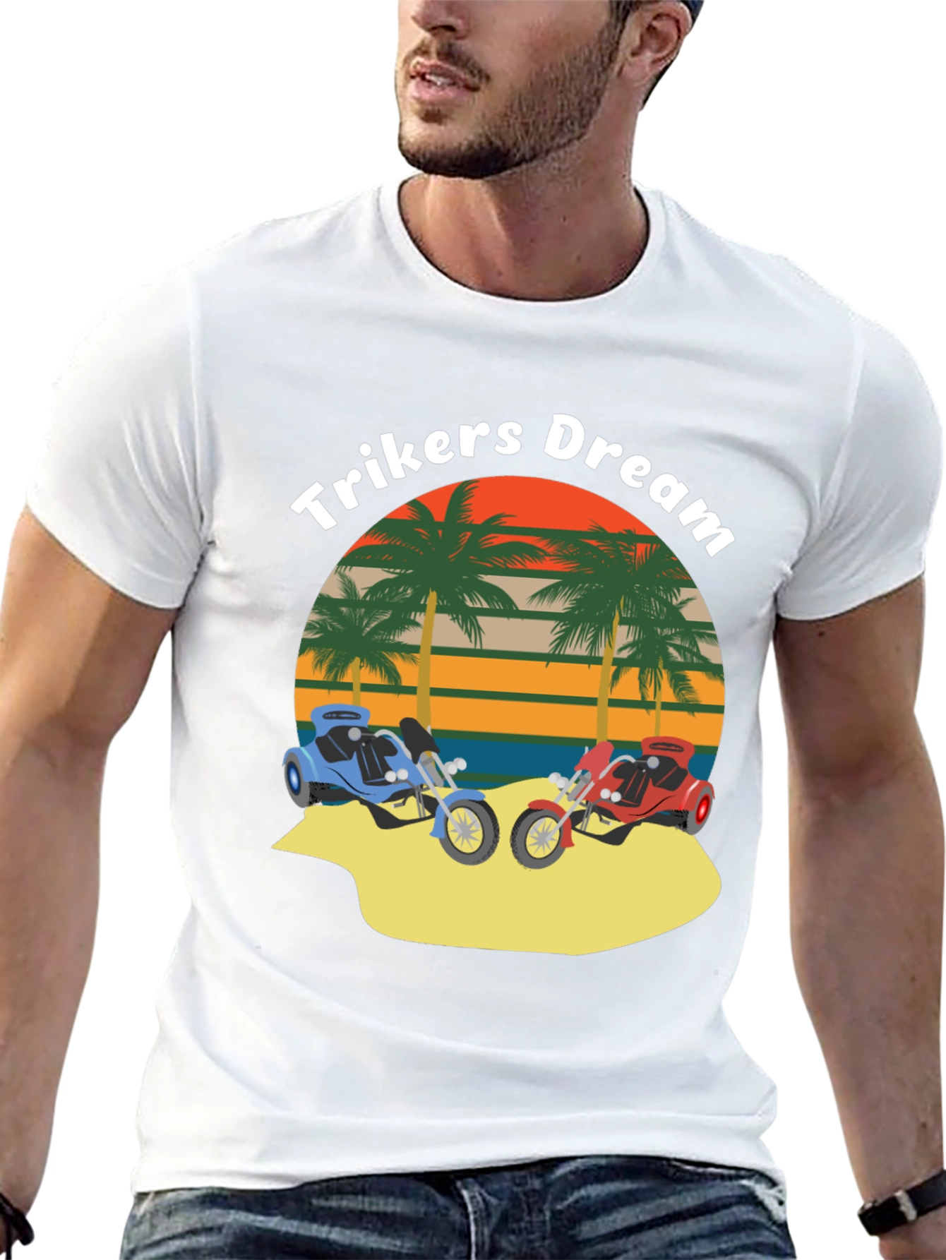 Trikers Dream Graphic Tee - Retro Palm Beach Design