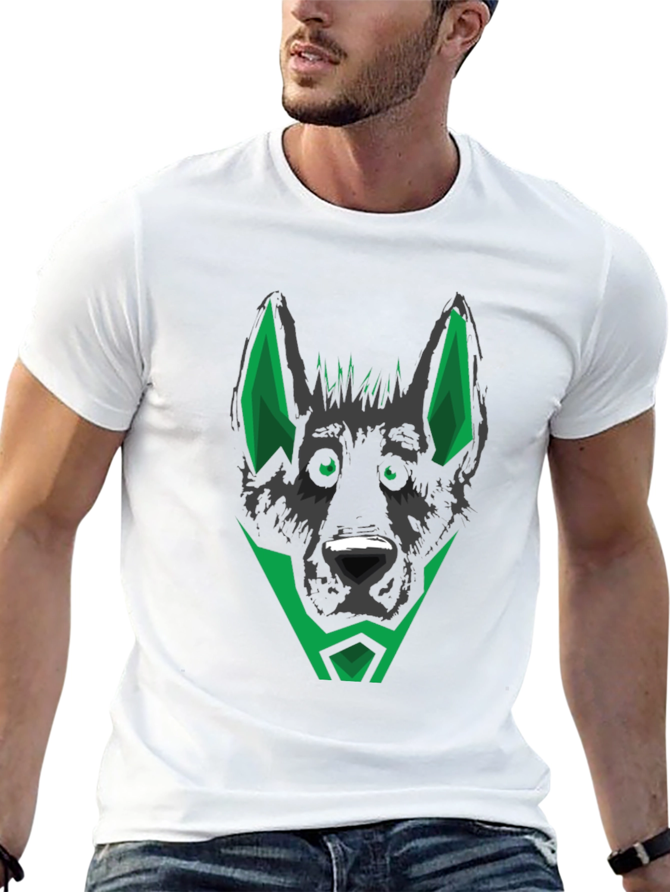 Black T-Shirt with Geometric Dog Head Design