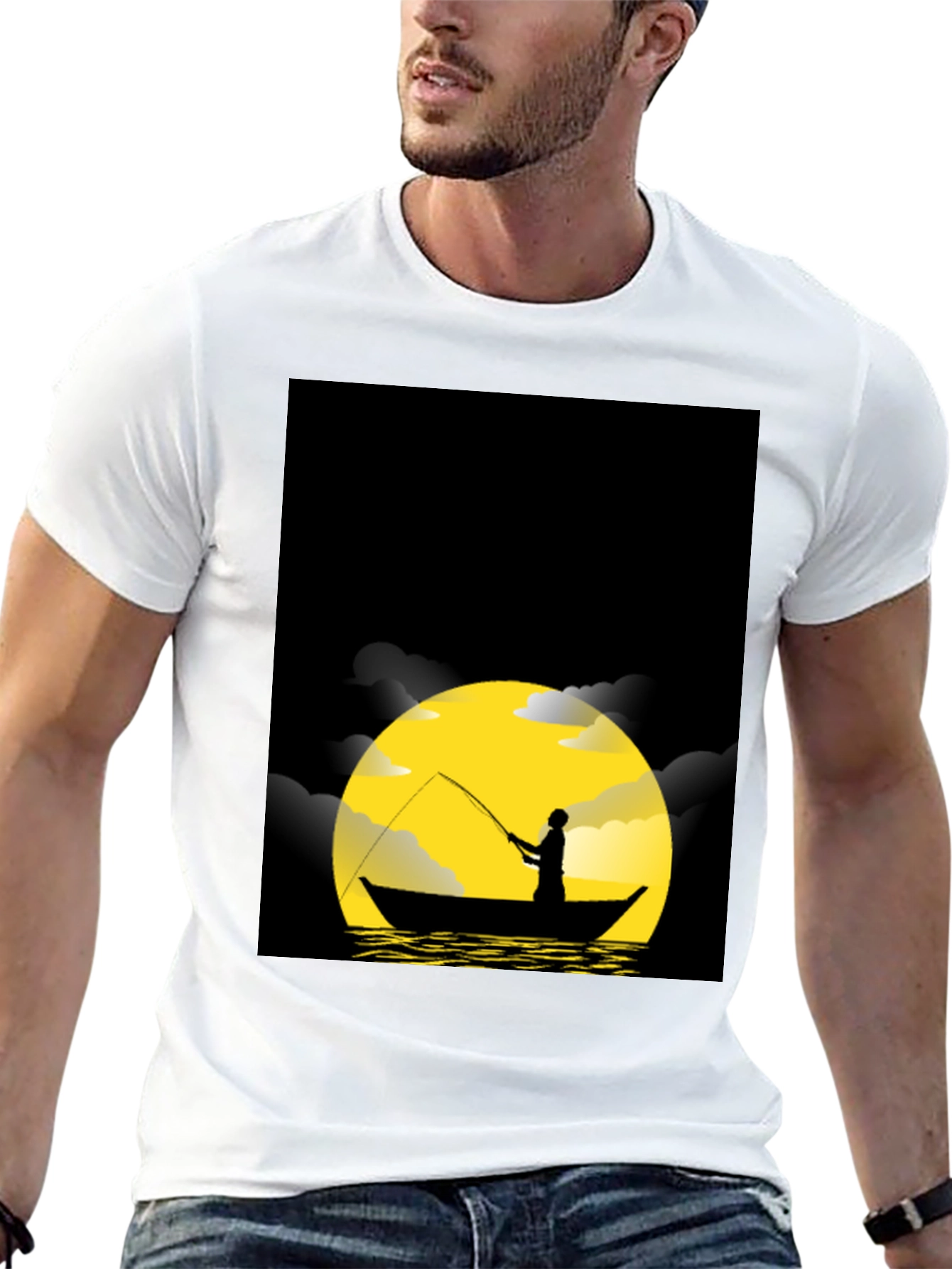 Night Fishing Silhouette Graphic Tee
