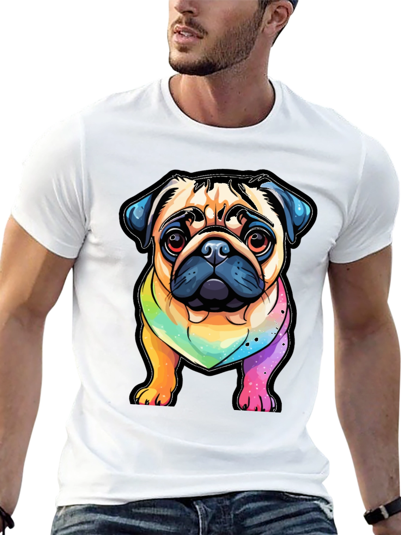Pug Rainbow T-Shirt - Cartoon Dog Graphic Tee