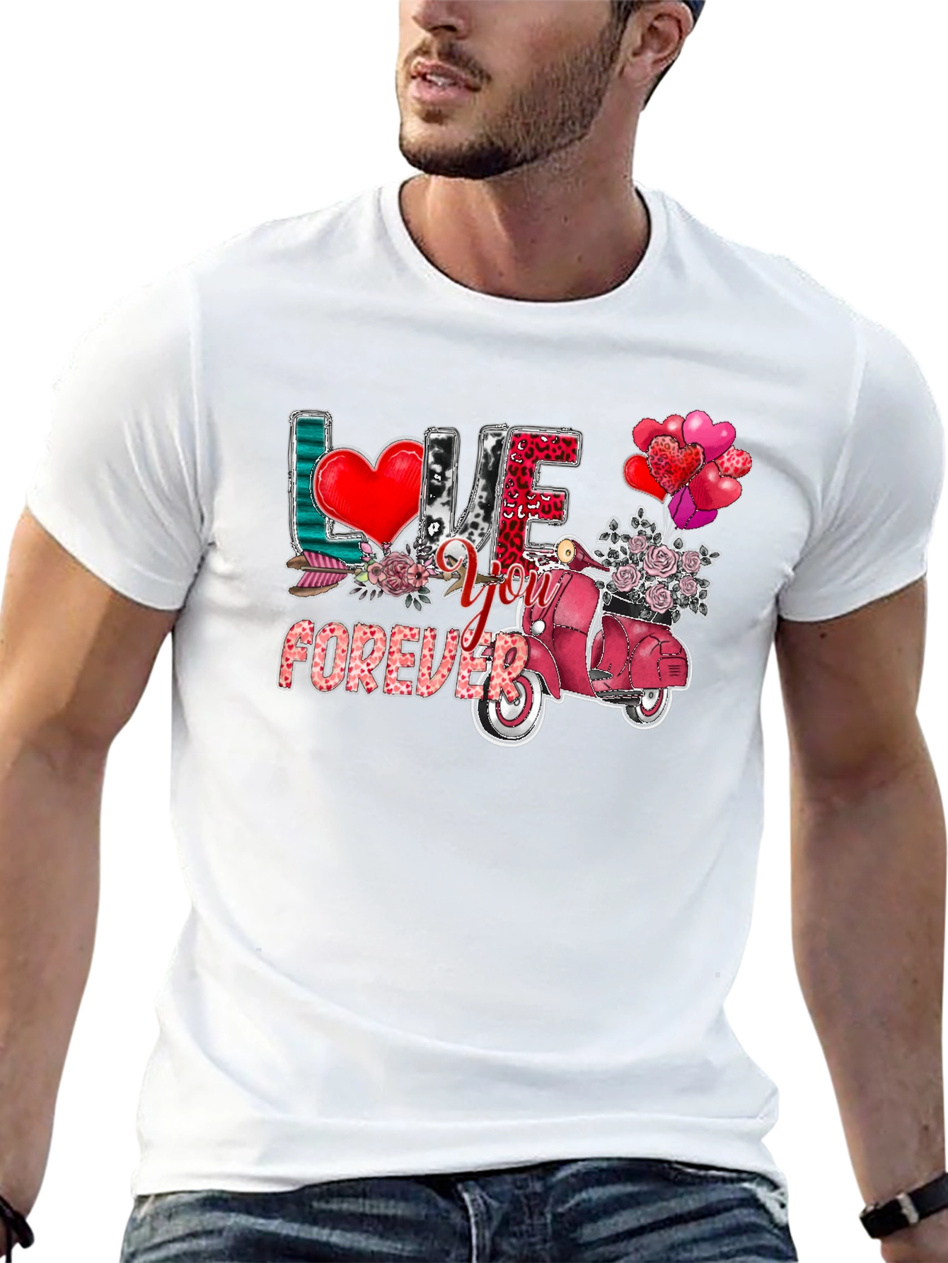 Love You Forever Valentines Day Scooter Graphic Tee