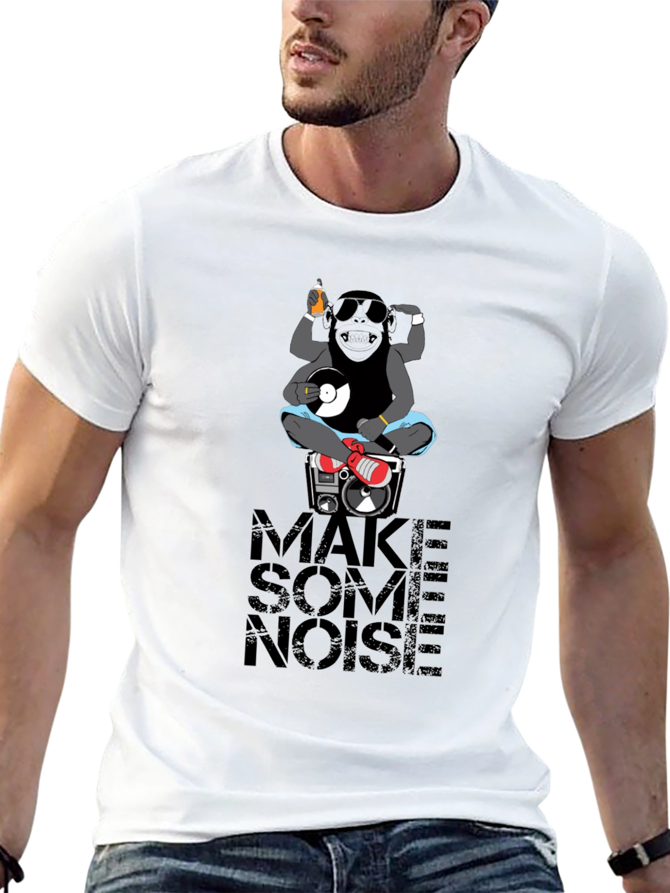 DJ Monkey Graphic Print Black T-Shirt