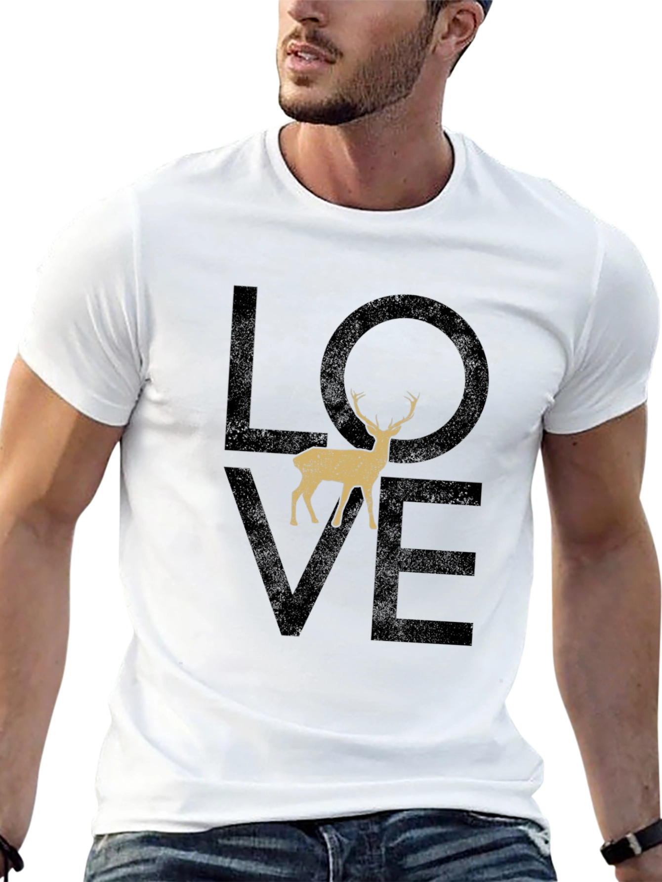 Love Deer Graphic T-Shirt - Casual Black Tee