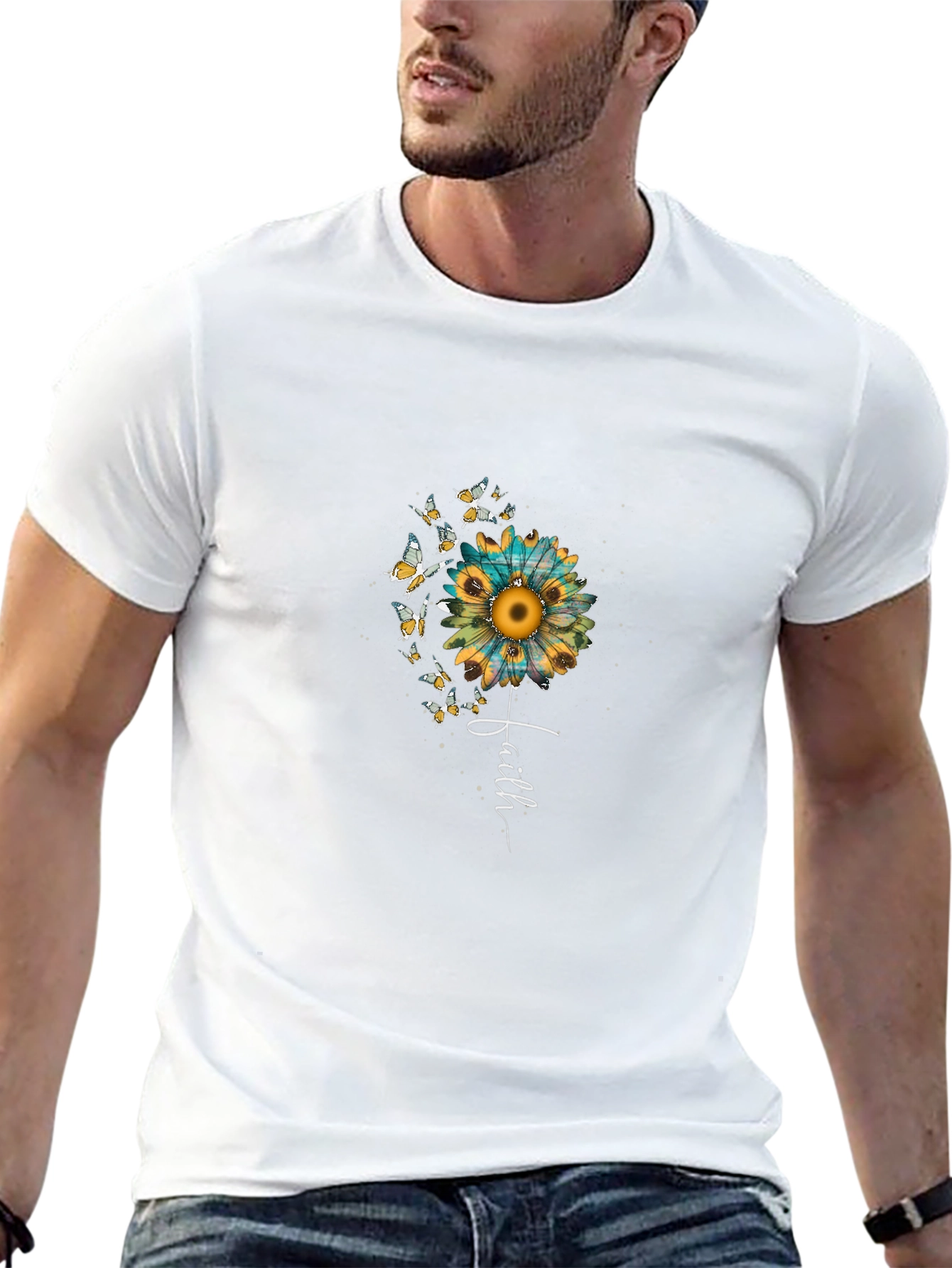Faith Sunflower Butterfly Graphic Black Tee